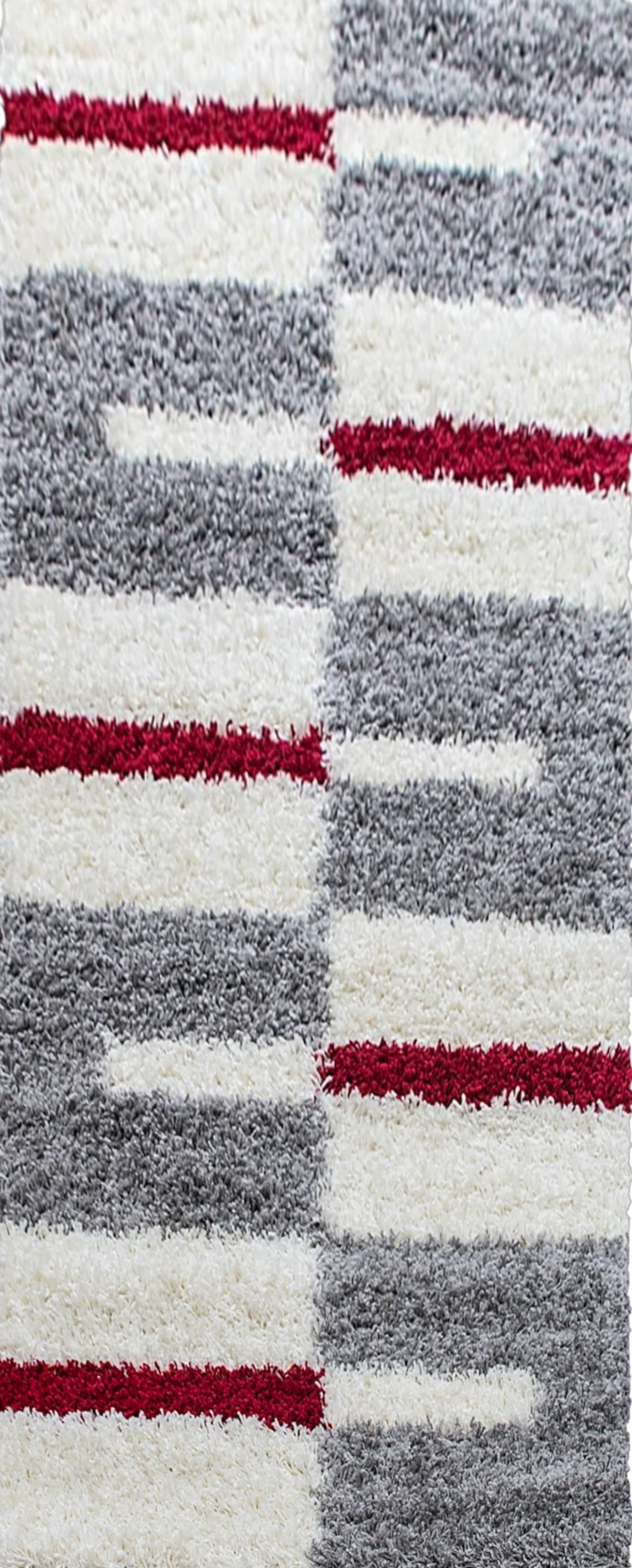 Checkered Plaid Block Shag Rug | Red