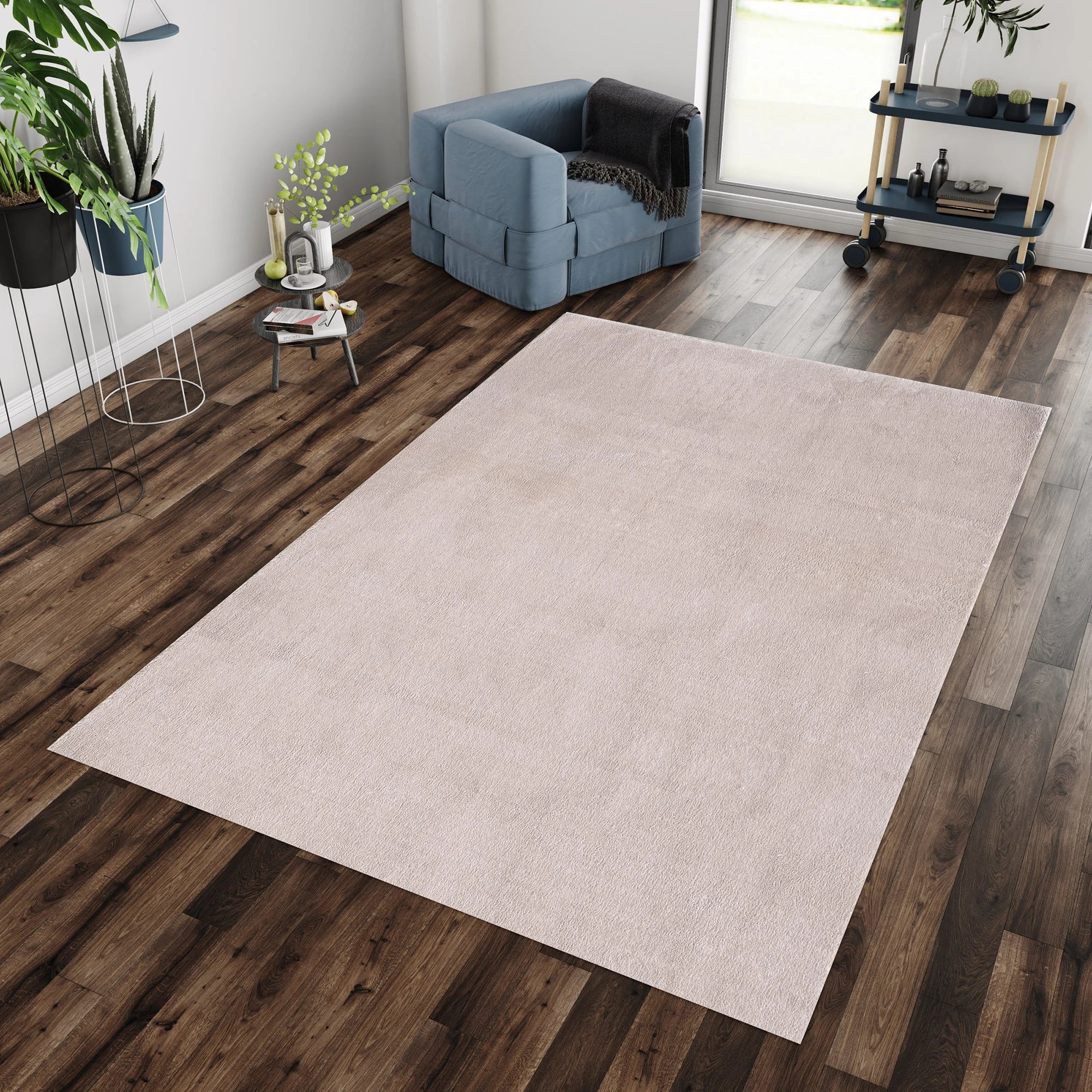 Solid Beige Plush Shag Area Rug
