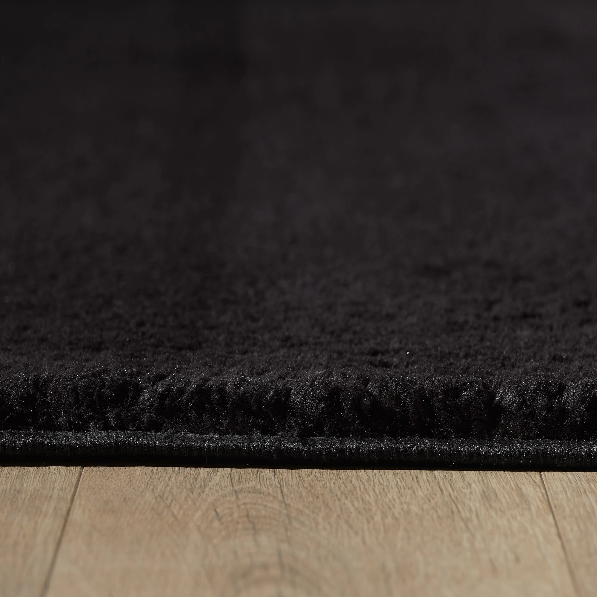 Solid Black Plush Shag Area Rug