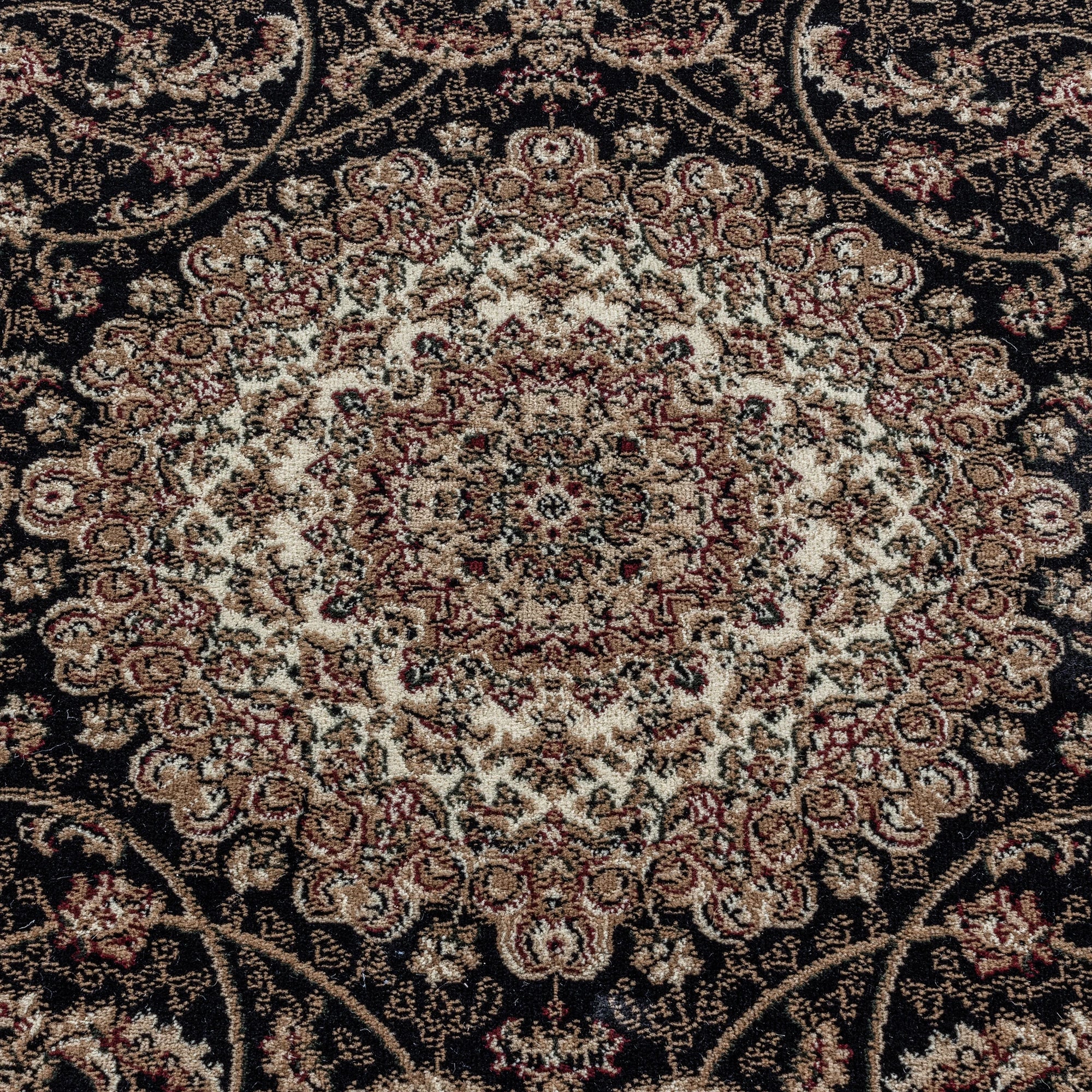 Classic Decorative Floral Border Rug | Black