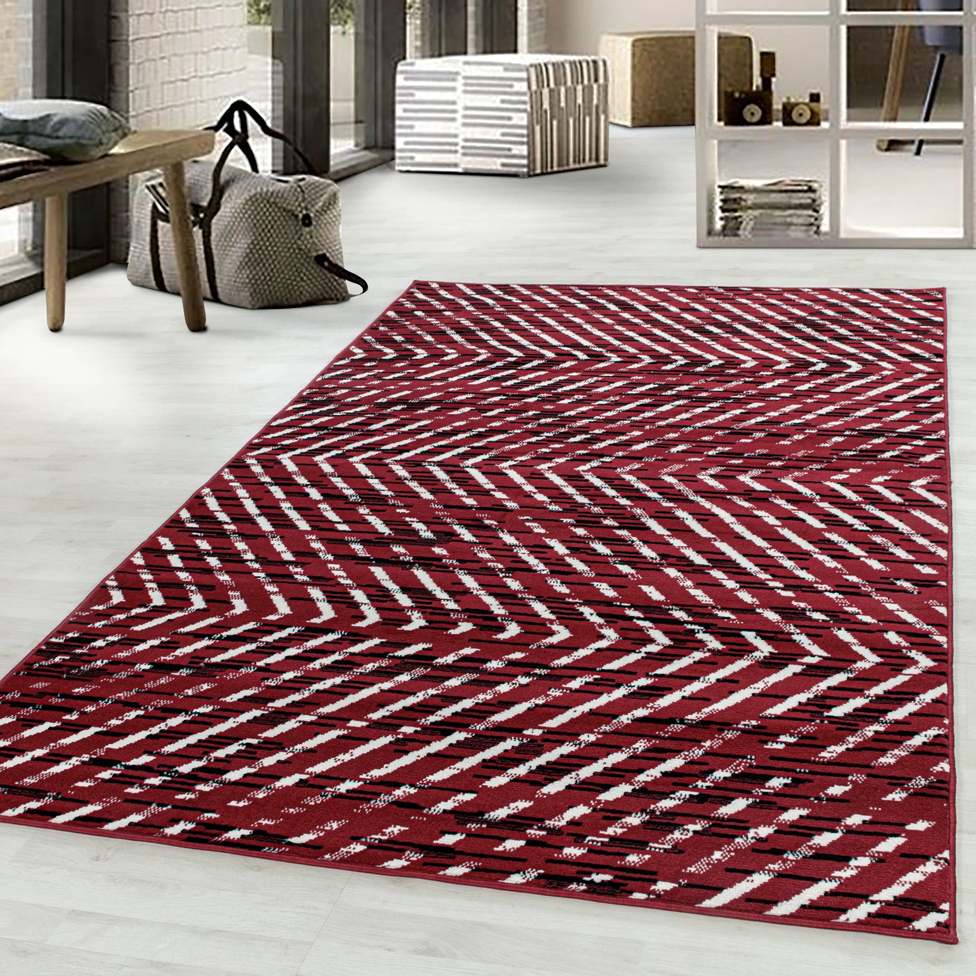 Abstract Zigzag Indoor Rug | Red