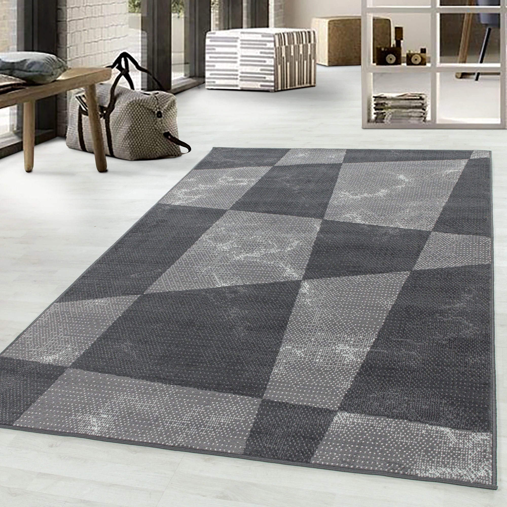 Abstract Polygon Pattern Rug | Gray