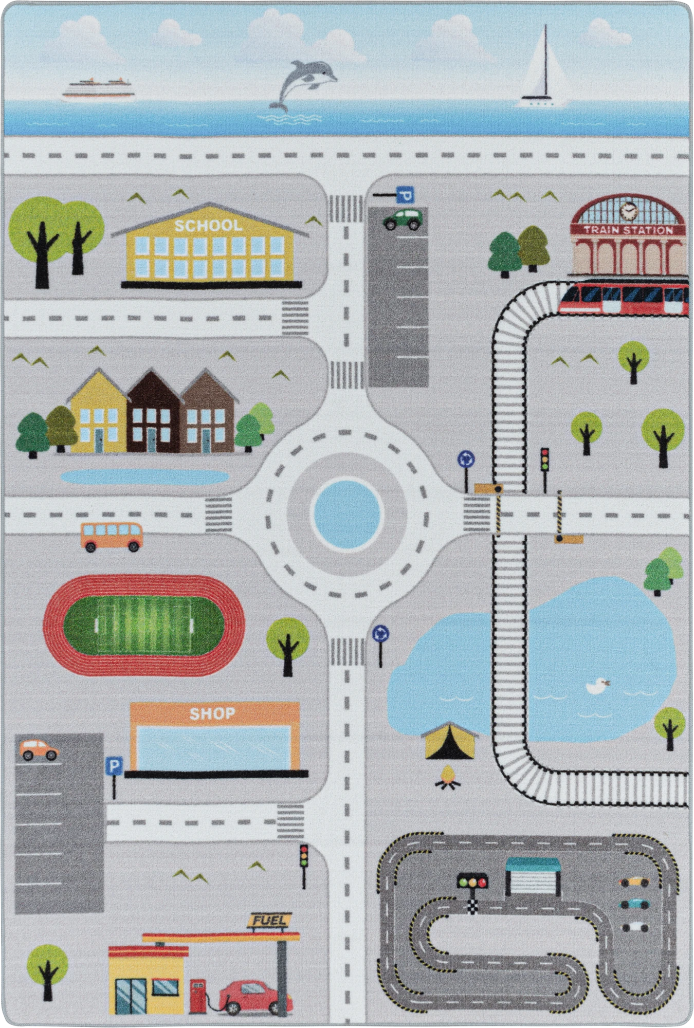 Fun City Road Traffic Playmat for Kids Rug | Gray