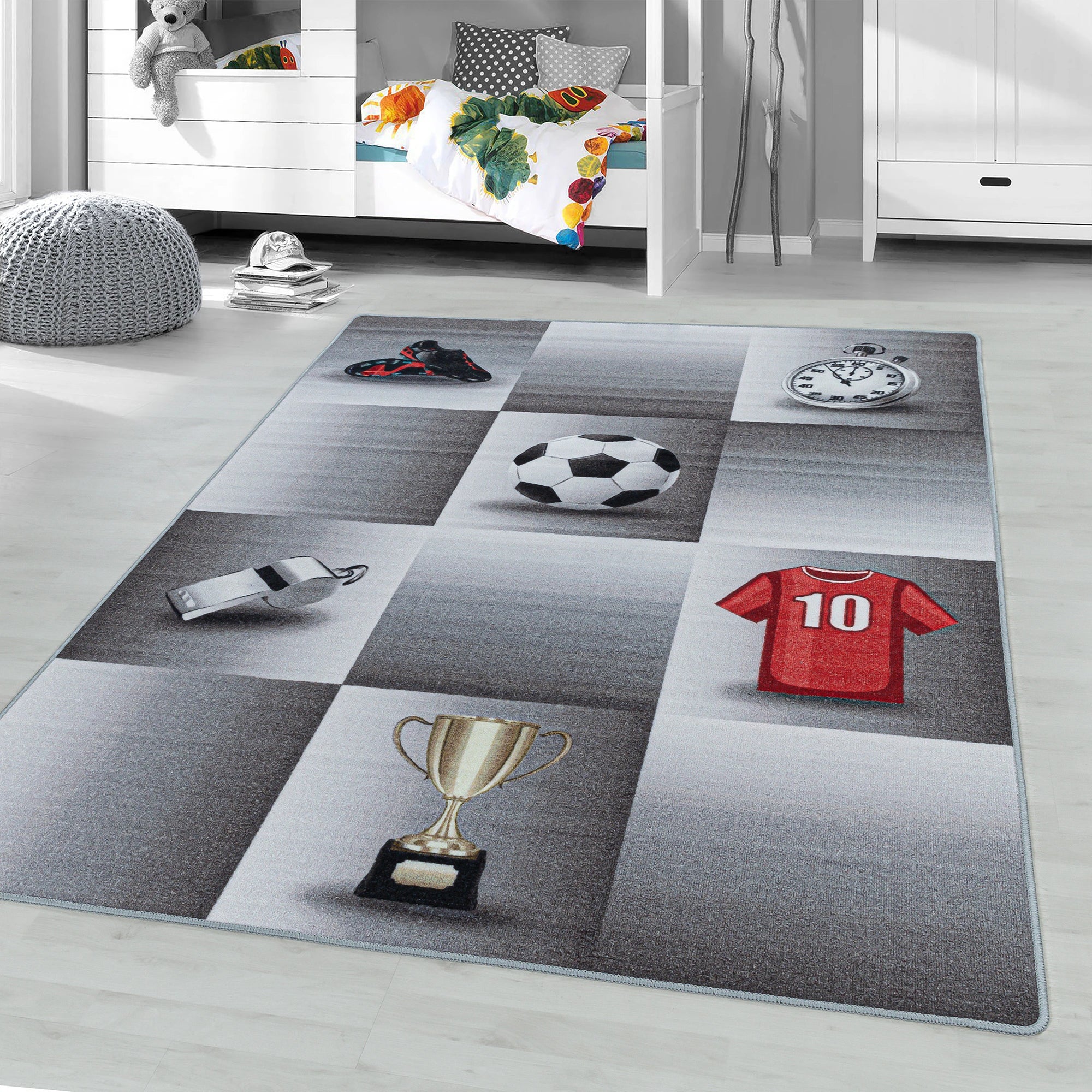Boys Bedroom Game Theme Checkerboard Carpet | Gray