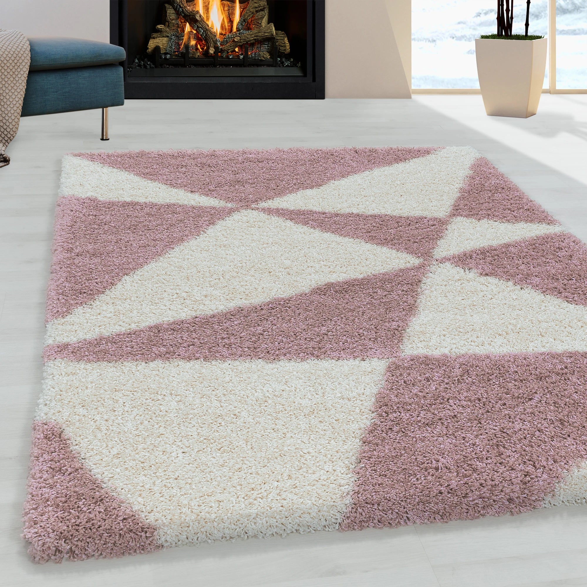 Modern Teal Triangle Shag Rug | Rose
