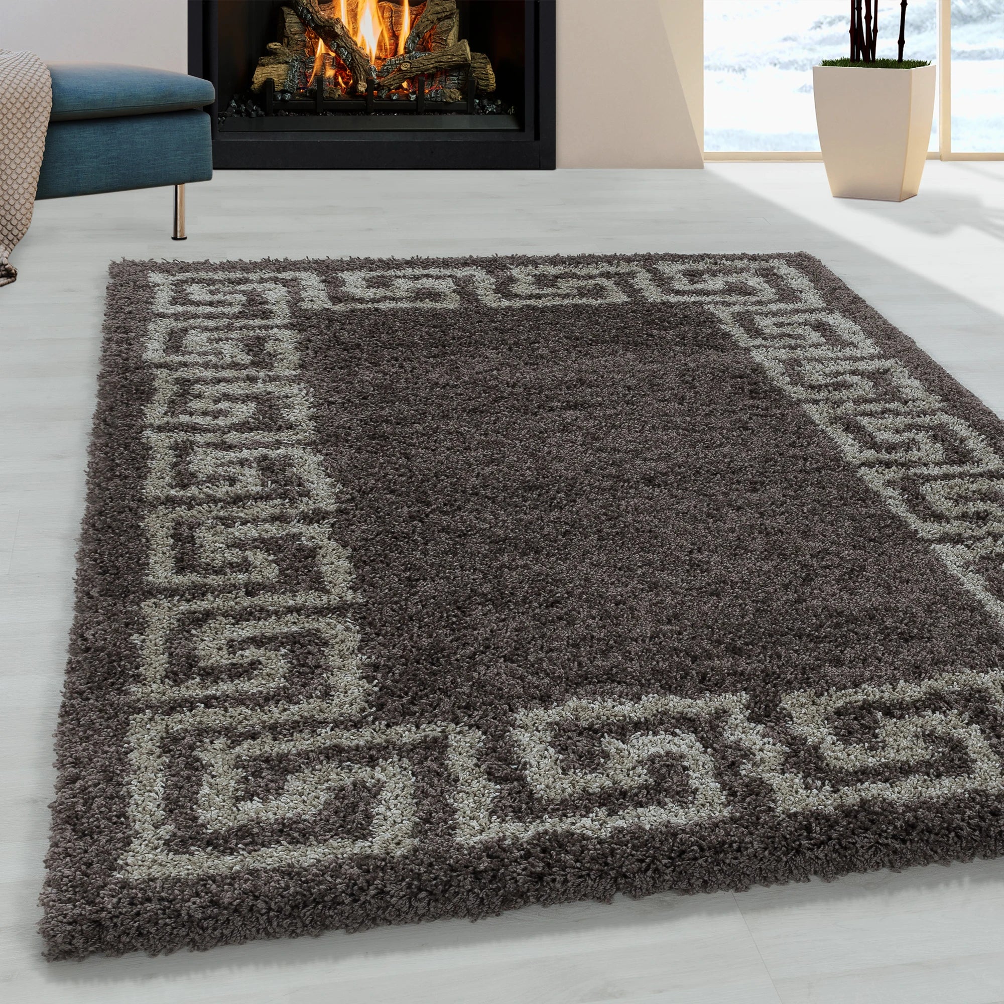 Meander Pattern Neutral Area Rug | Taupe