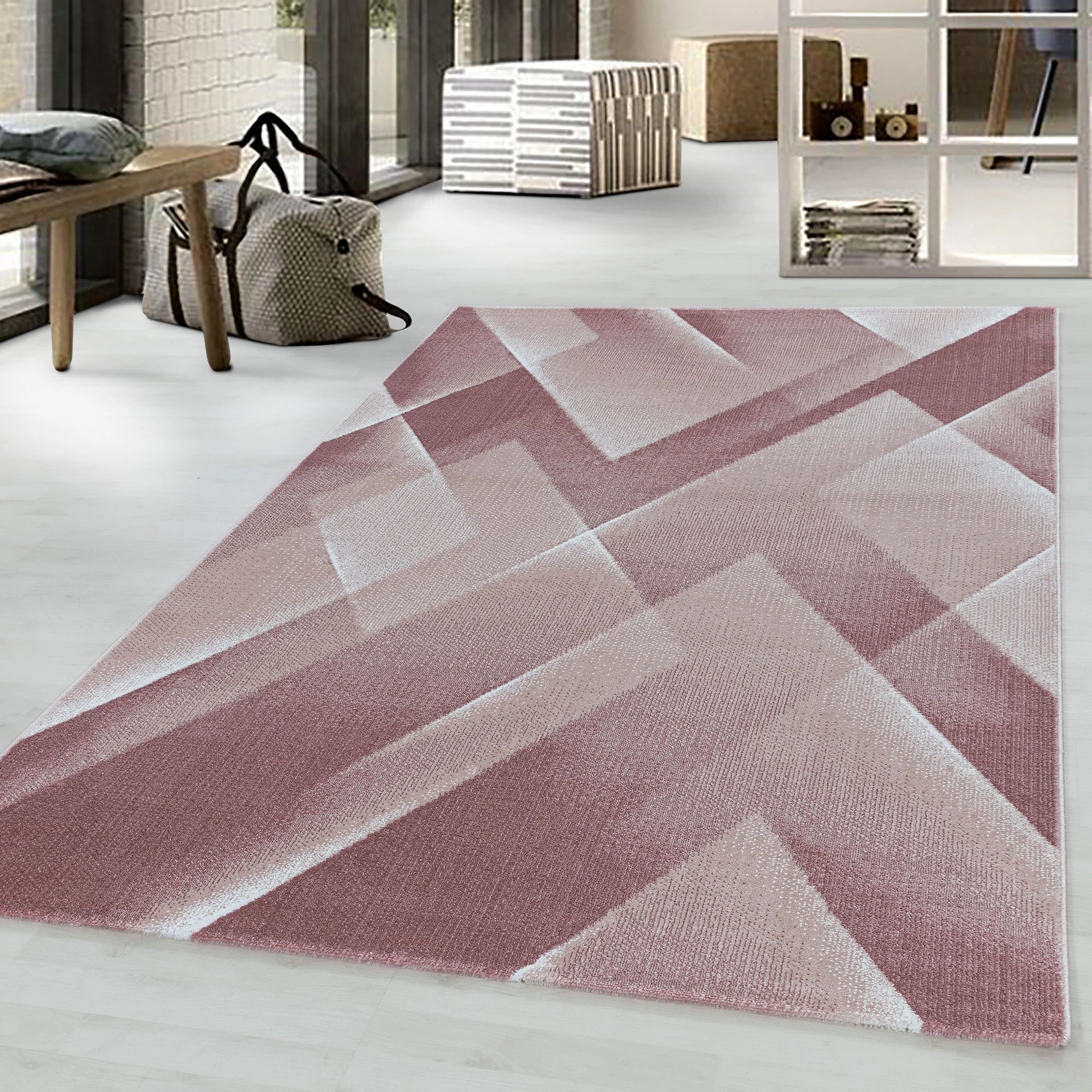 Geometric Prism Facets Area Rug | Pink