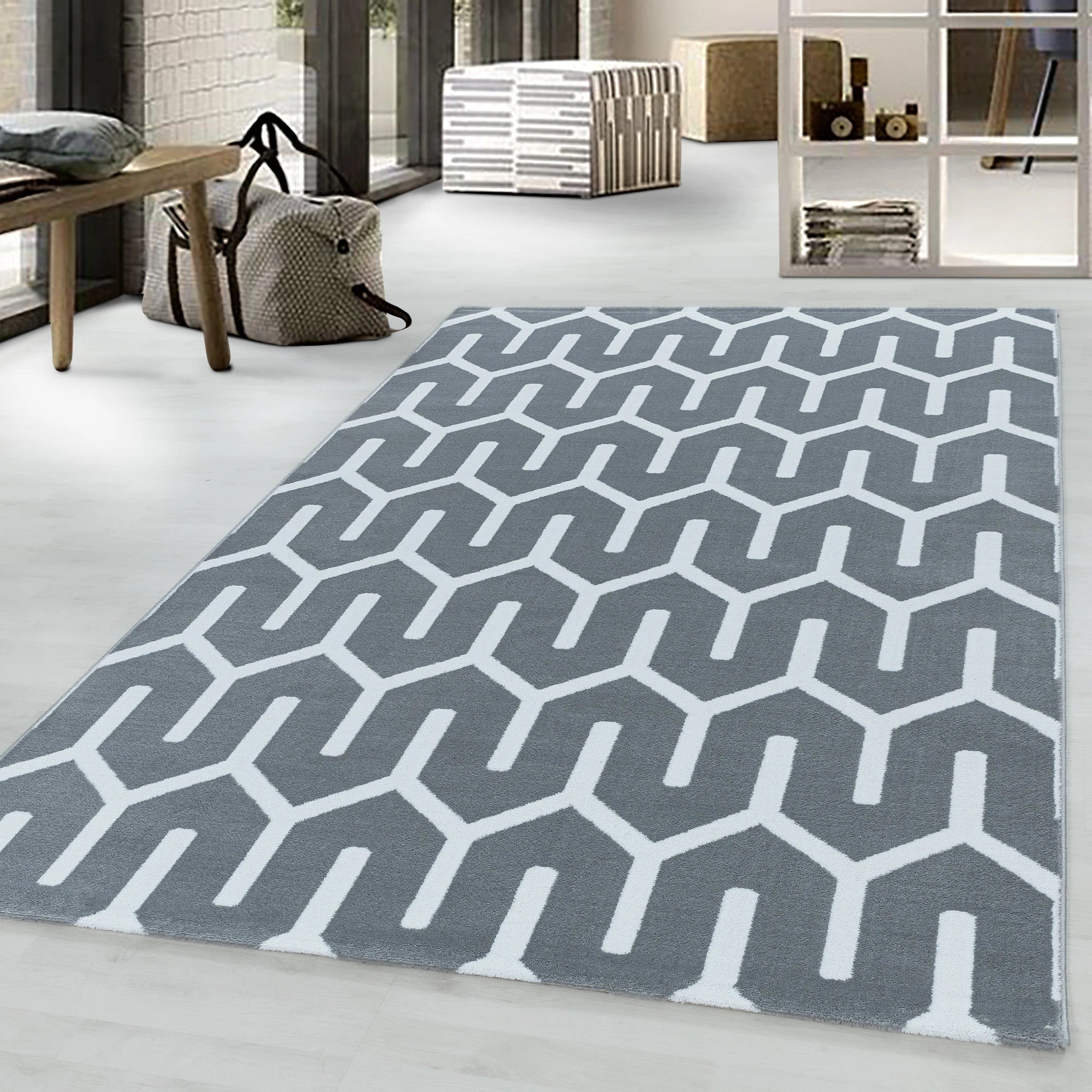 Modern Tessellated Maze Area Rug | Gray