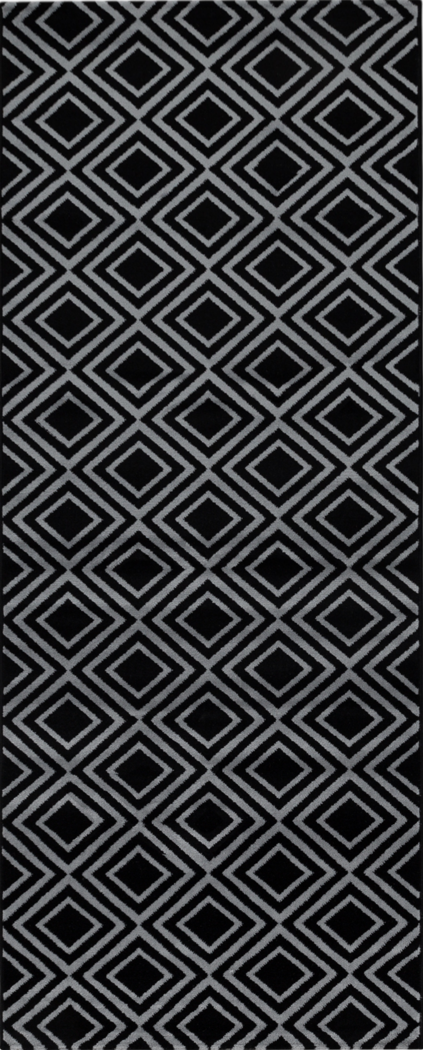 Geometric Repeating Diamond Pattern Rug - Black