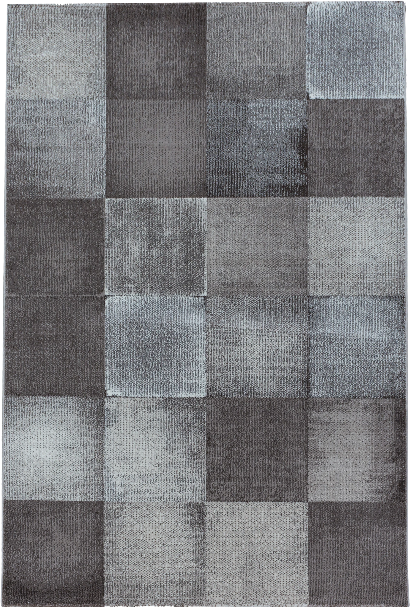 Contemporary Distressed Grid Pattern Rug | Brown