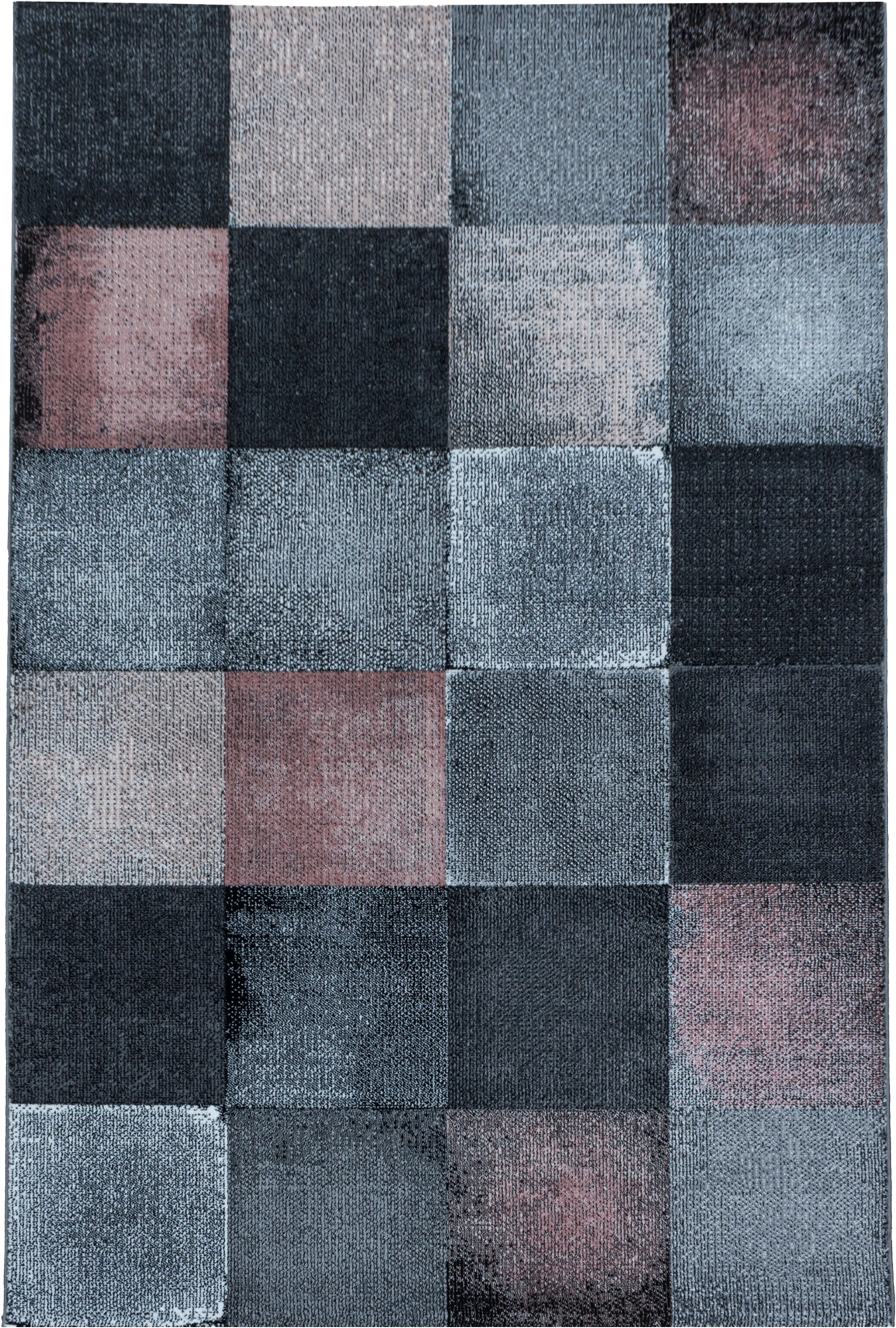 Contemporary Distressed Grid Pattern Rug | Pink