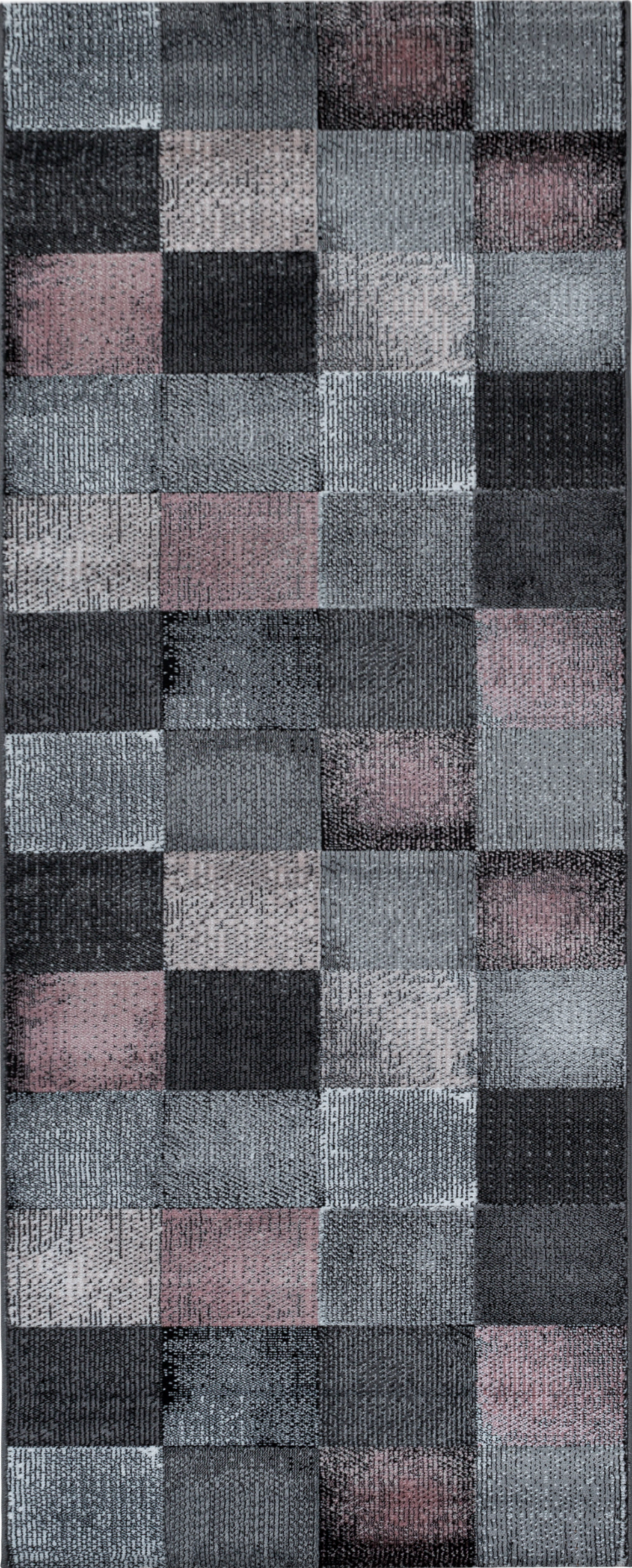 Contemporary Distressed Grid Pattern Rug | Pink
