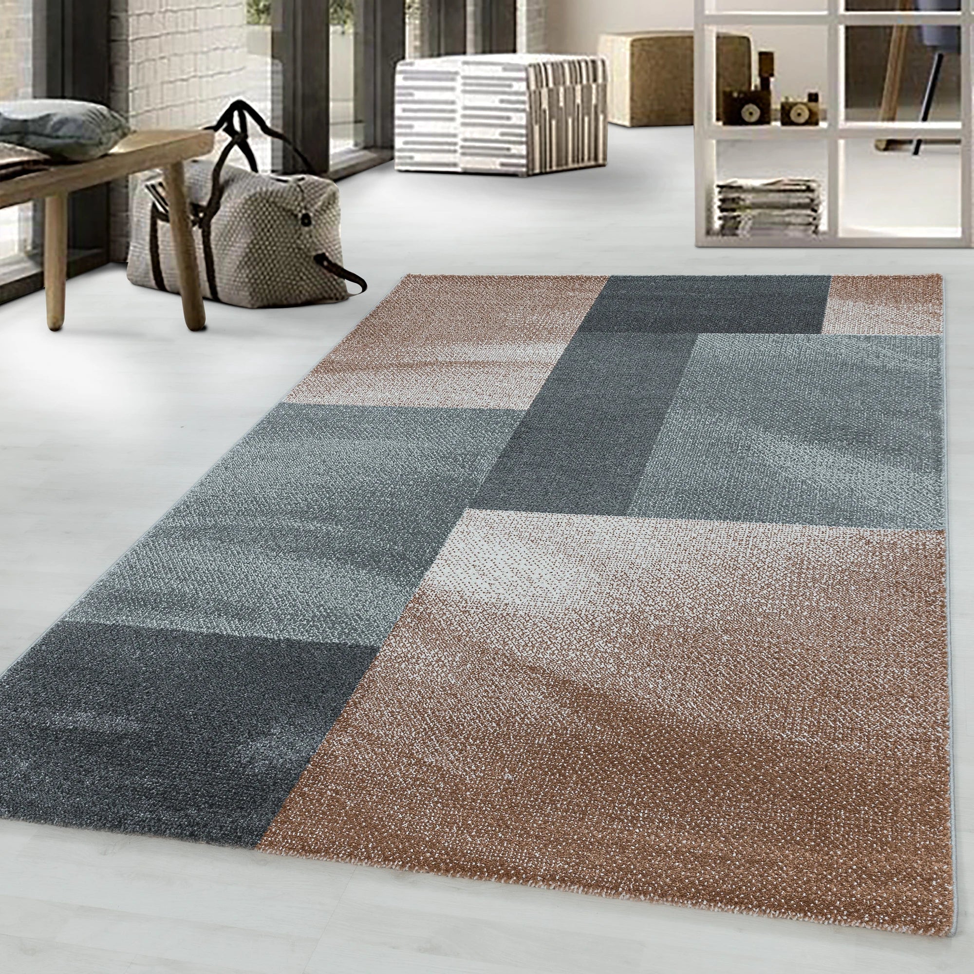 Modern Abstract Color Block Area Rug - Copper