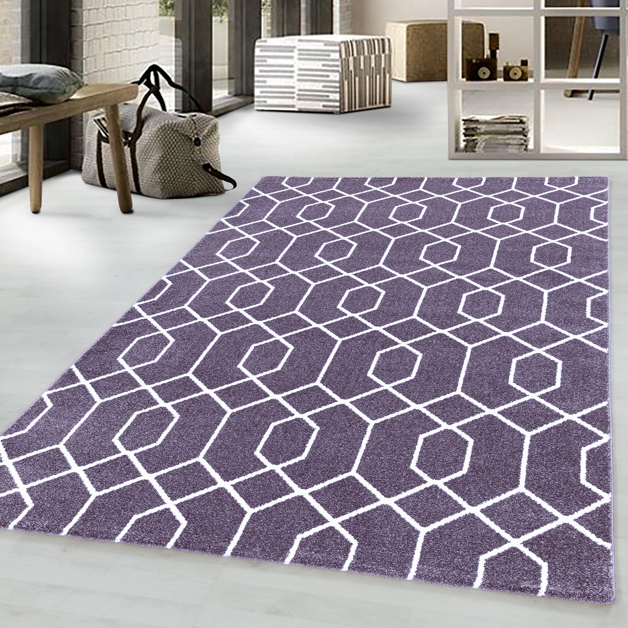 Geometric Hexagon Trellis Area Rug - Violet