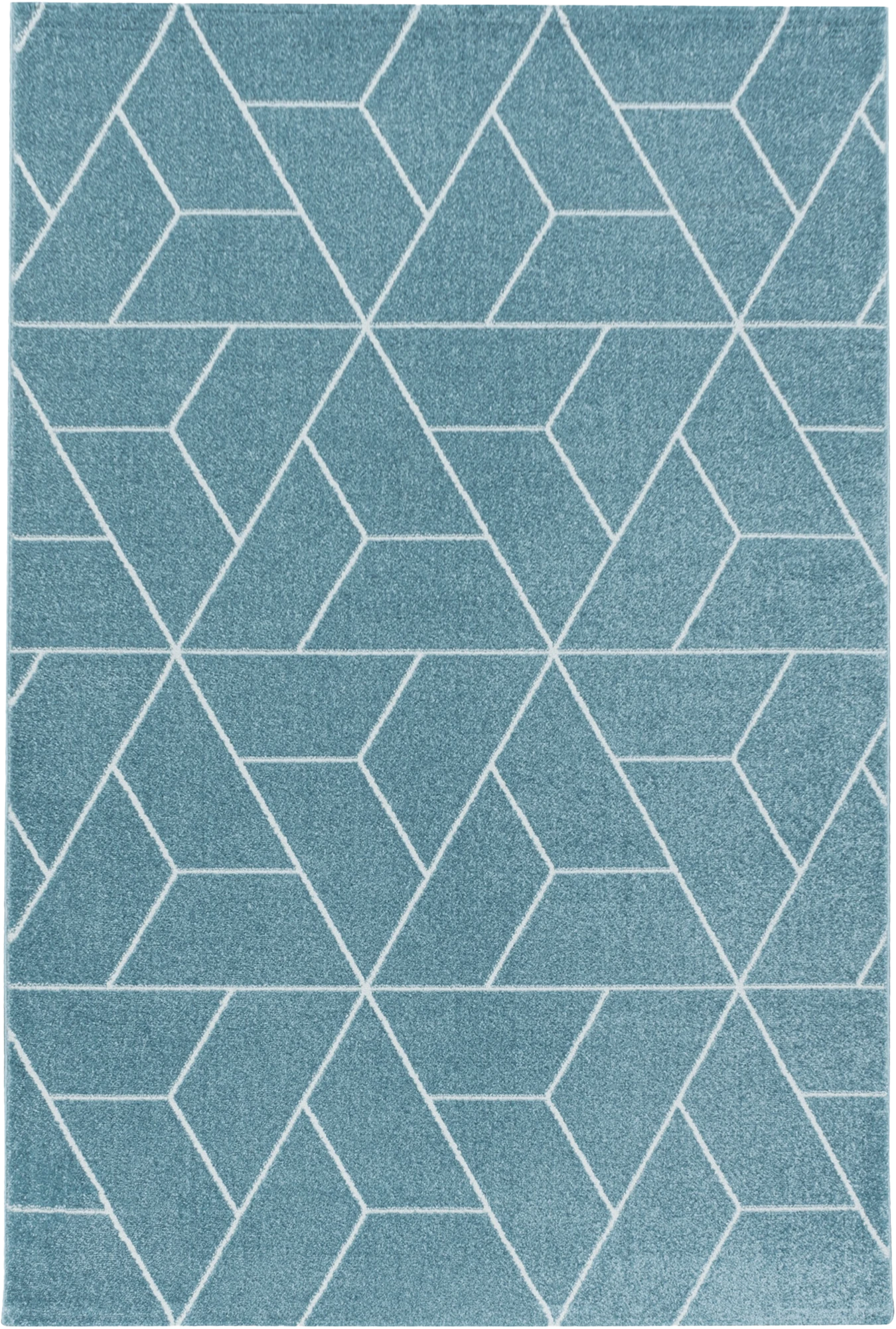 Geometric 3D Cube Line Pattern Area Rug | Blue