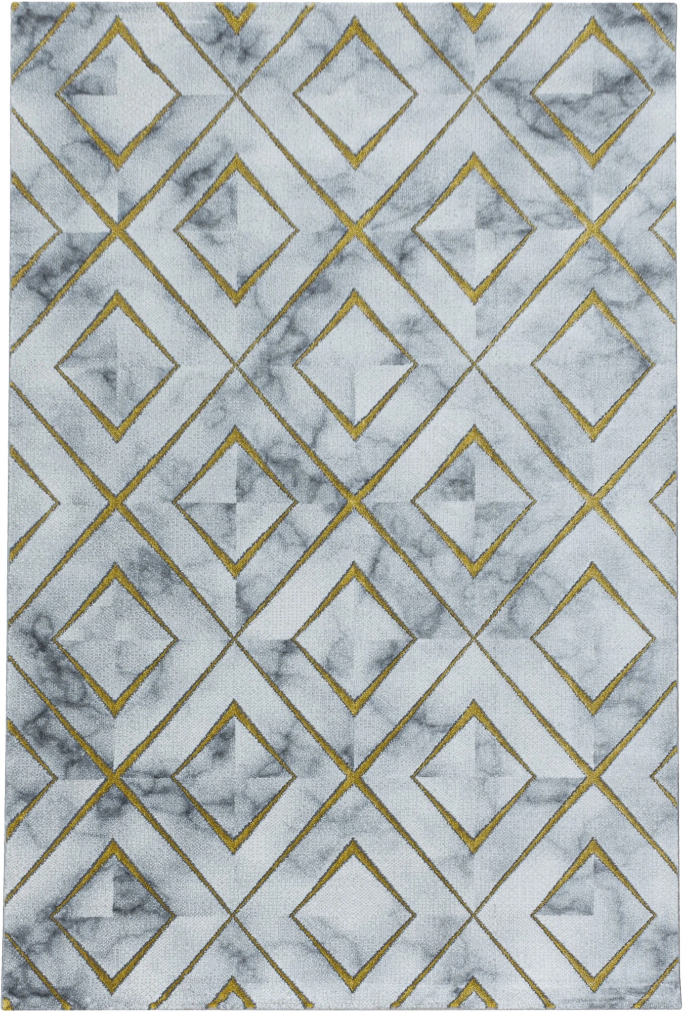 Modern Marble Effect Geometric Design Rug | Gold