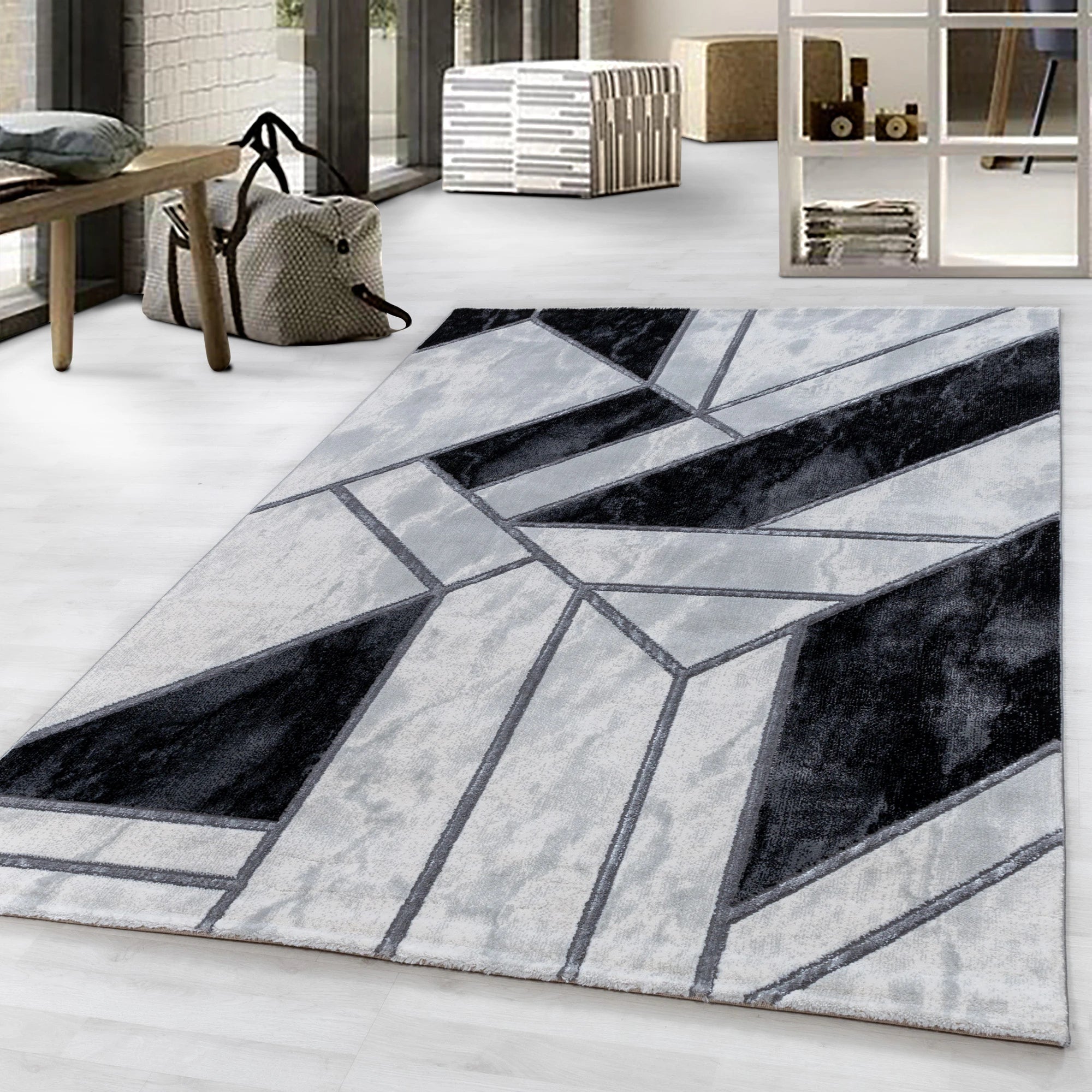 Modern Abstract Surface Area Rug | Silver