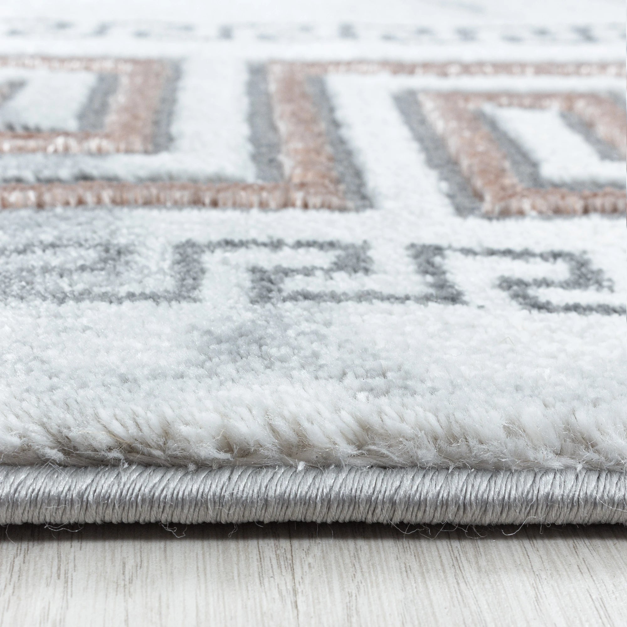 Modern Greek Key Marble Look Border Area Rug | Bronze