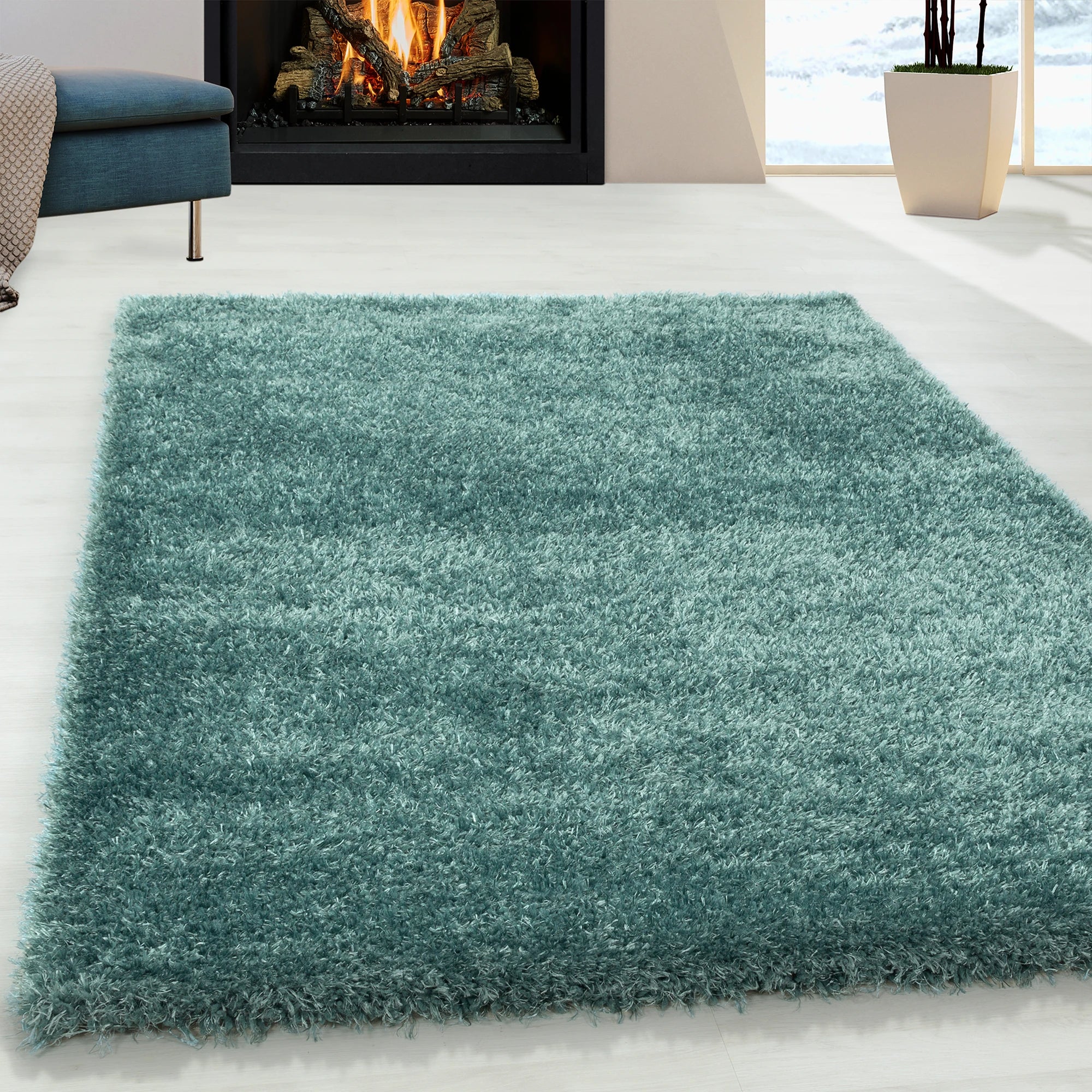 Plain Color Chic Shaggy Rug | Turquoise