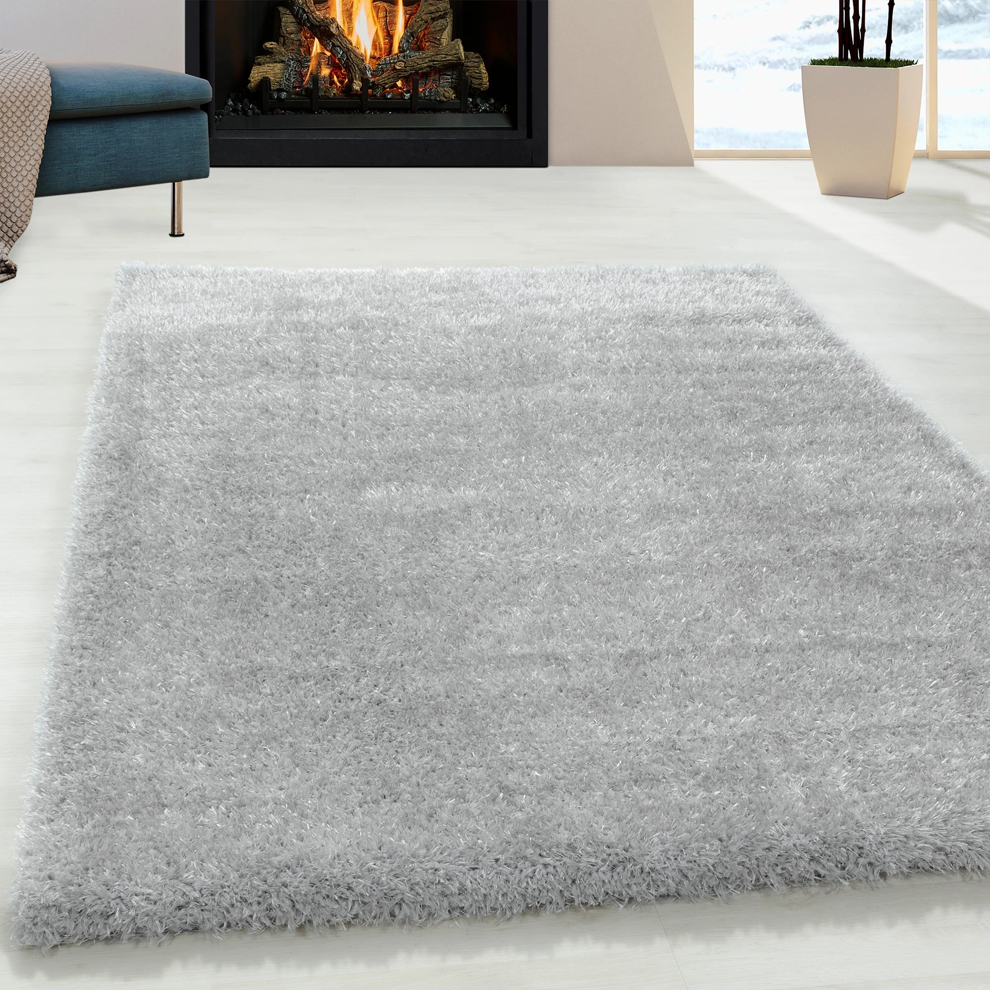 Plain Color Chic Shaggy Rug | Silver