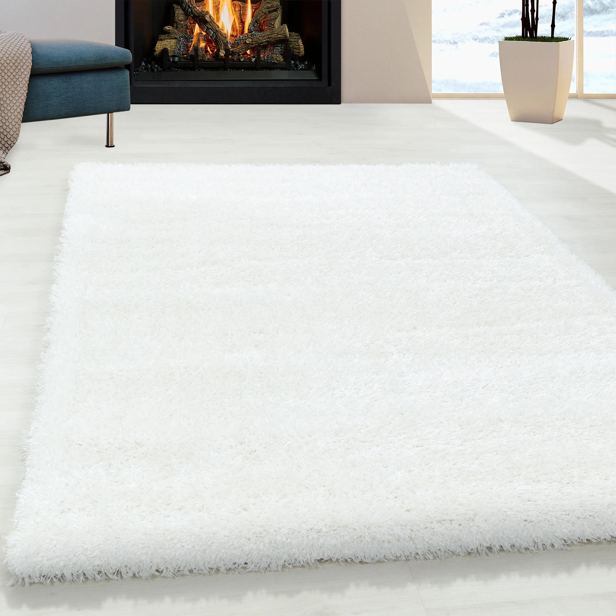 Plain Color Chic Shaggy Rug | White
