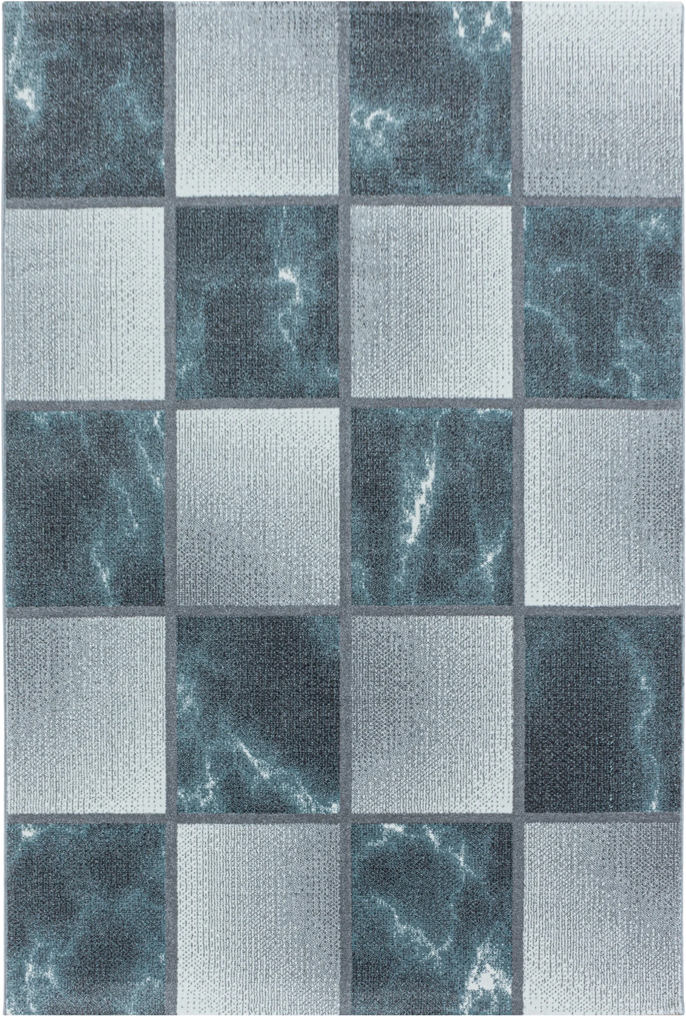 Abstract Marble Effect Checkerboard Area Rug | Blue