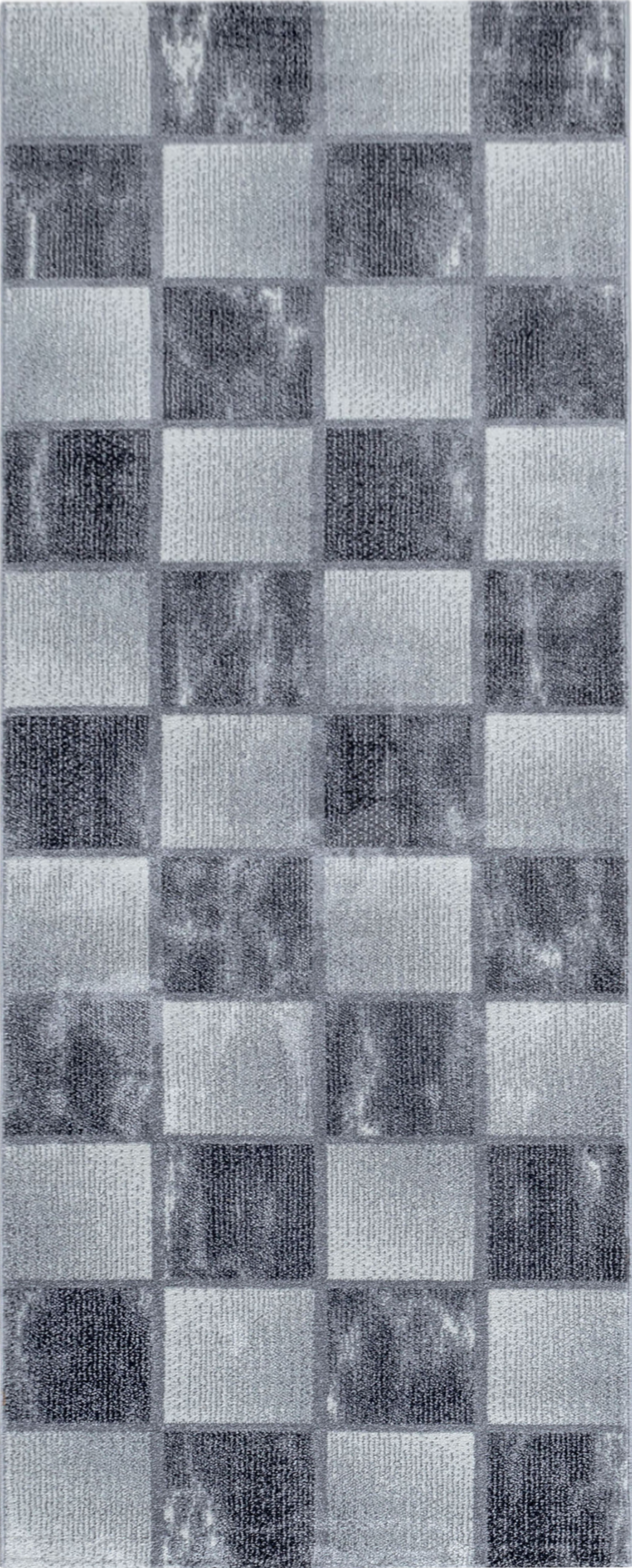 Abstract Marble Effect Checkerboard Area Rug | Gray
