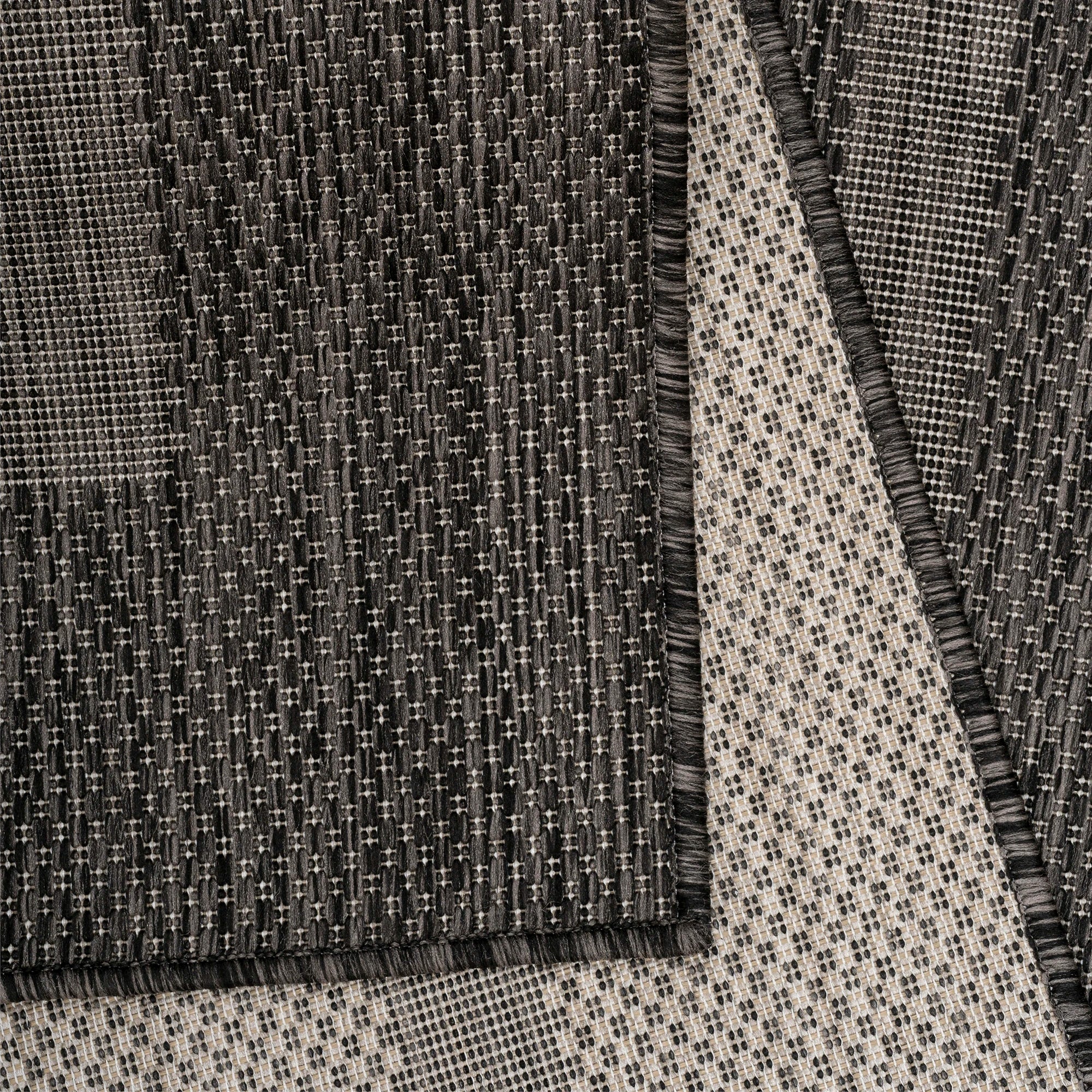 Durable Black Patio Rug | Border Design