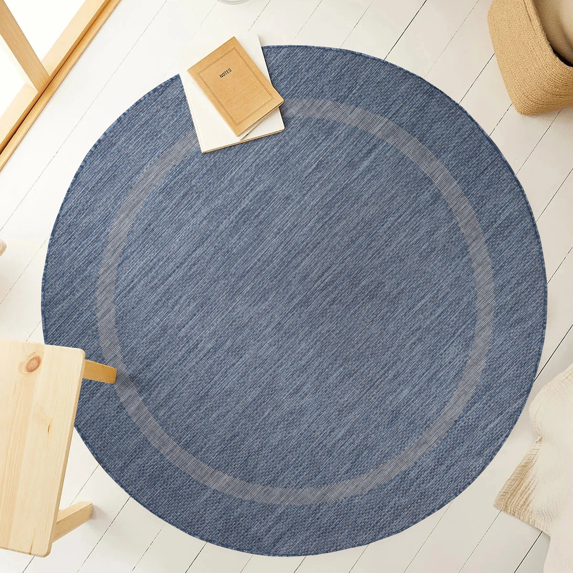 Durable Blue Patio Rug | Border Design