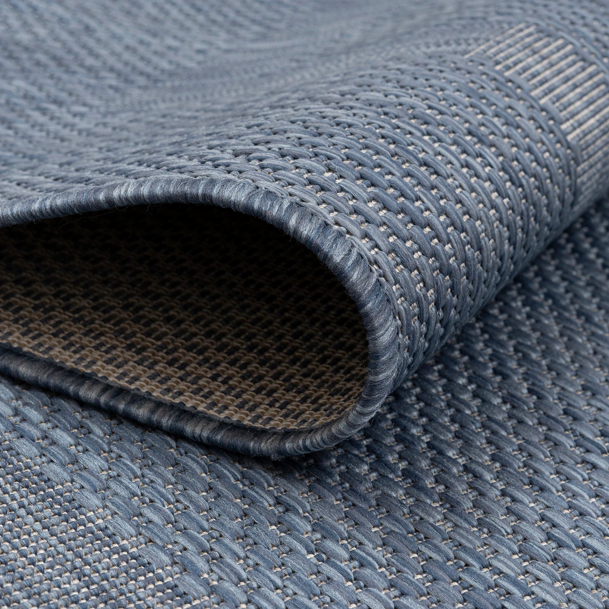 Durable Blue Patio Rug | Border Design