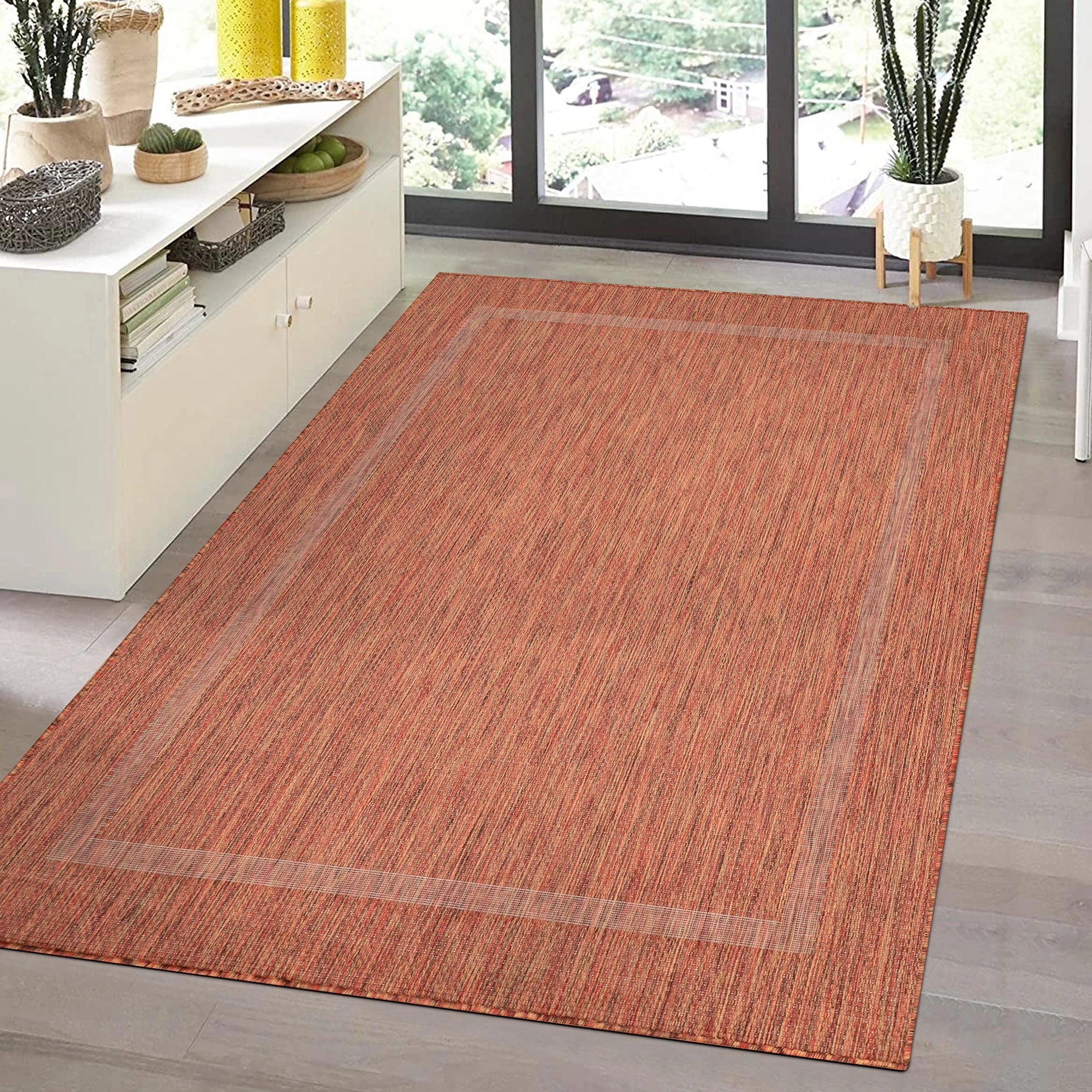 Durable Copper Patio Rug | Border Design