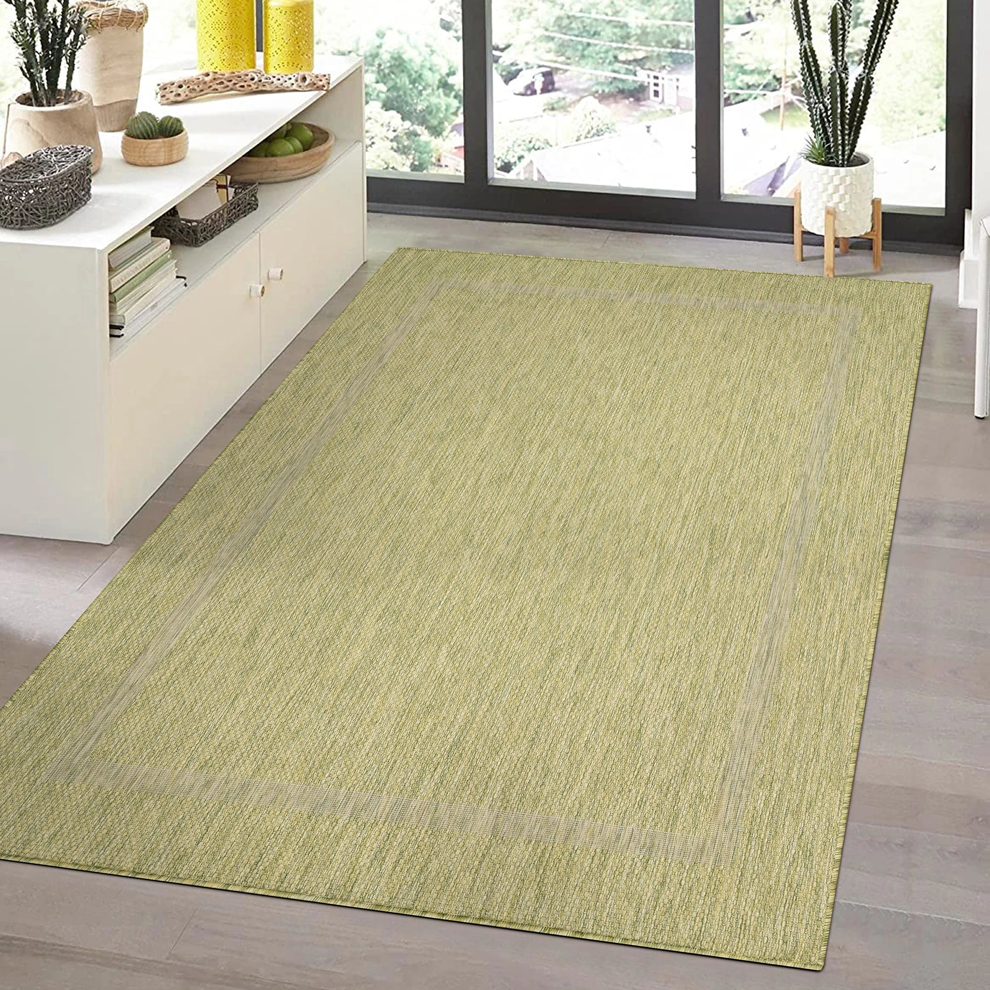 Durable Green Patio Rug | Border Design