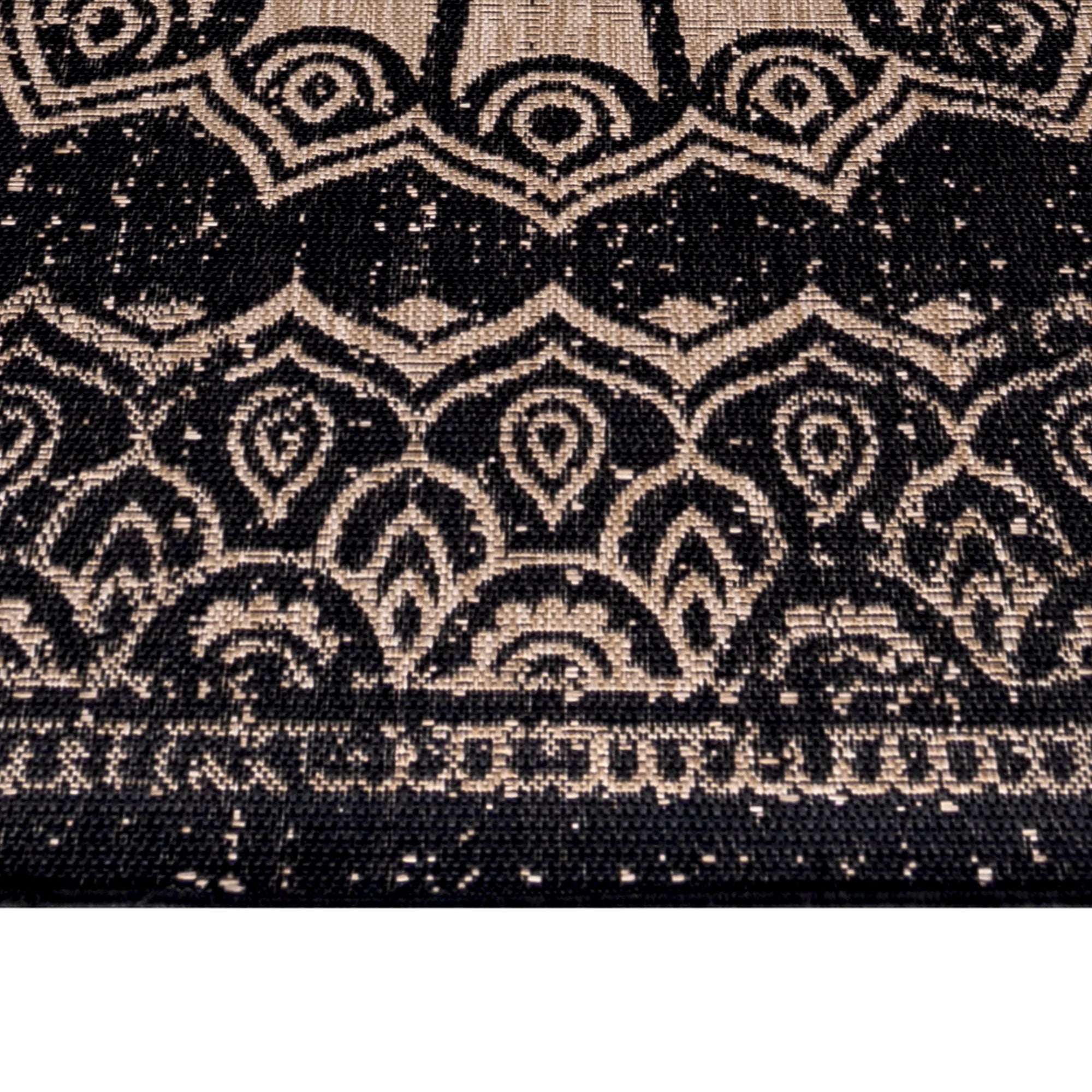 Madallion Flatweave Patio Rug - Black