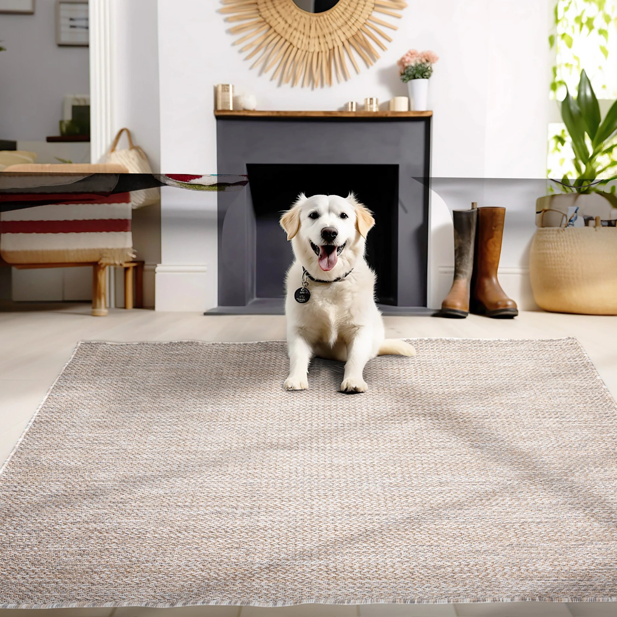 Distressed Beige Outdoor Rug