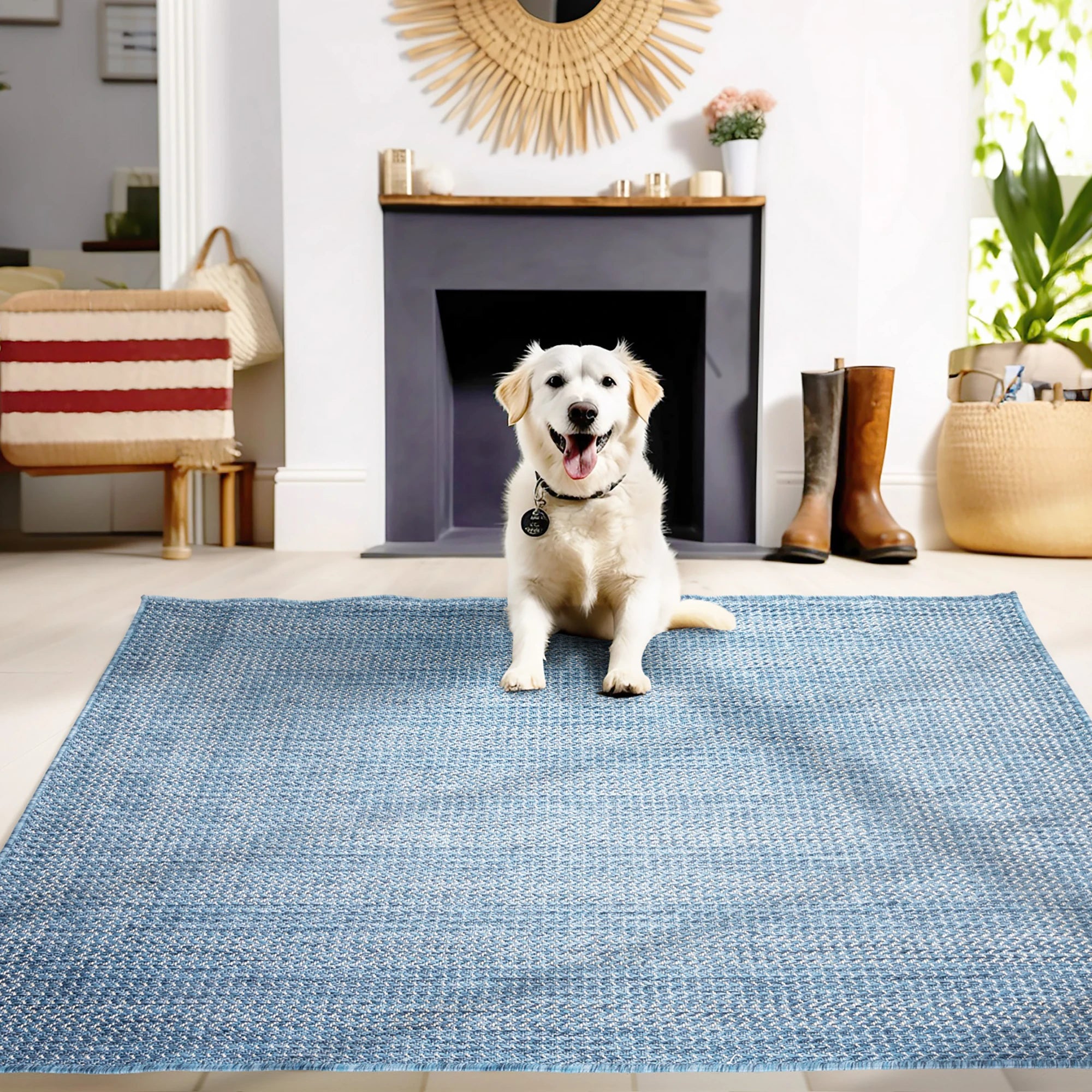 Distressed Blue Outdoor Rug