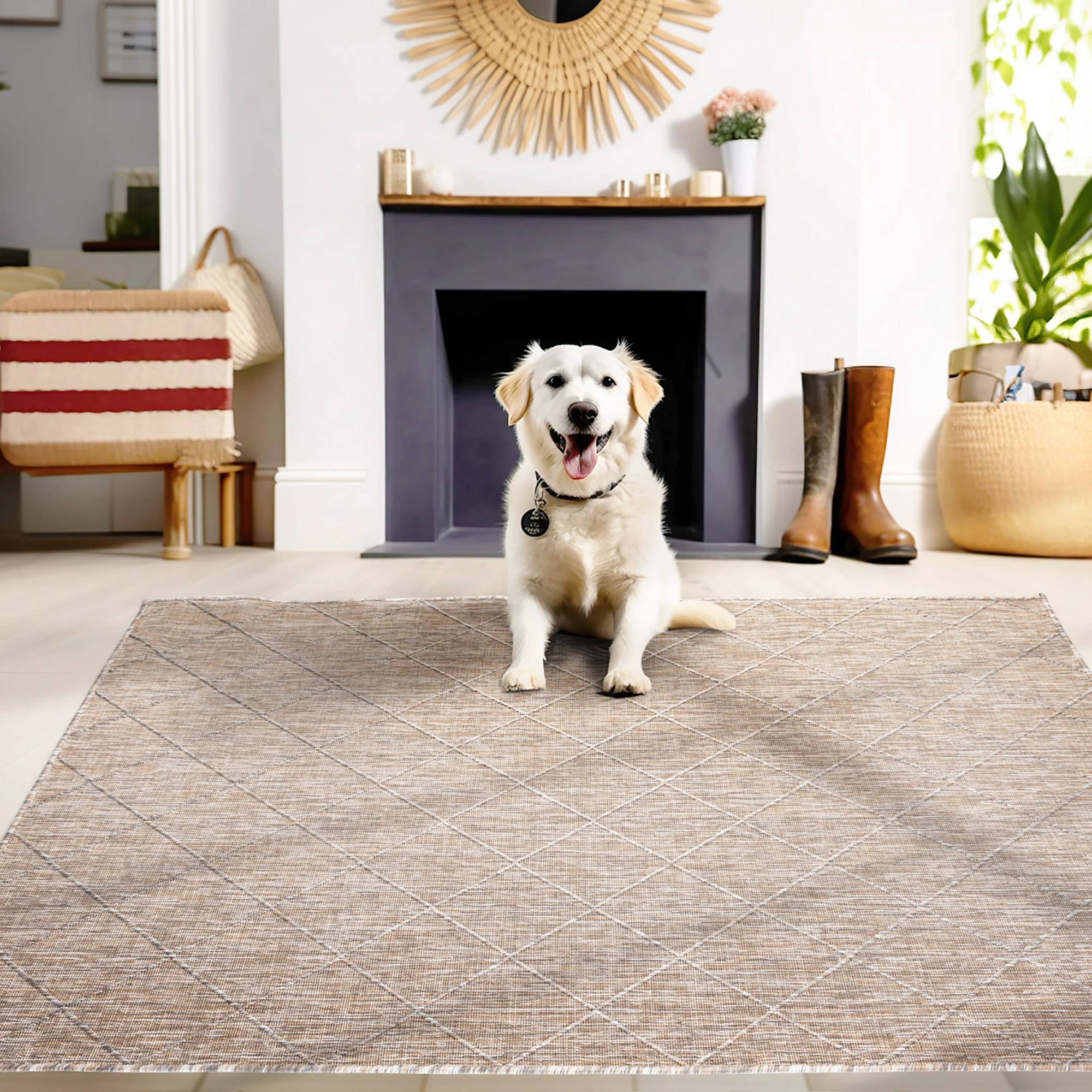 Cross Design Jute Rug | Beige