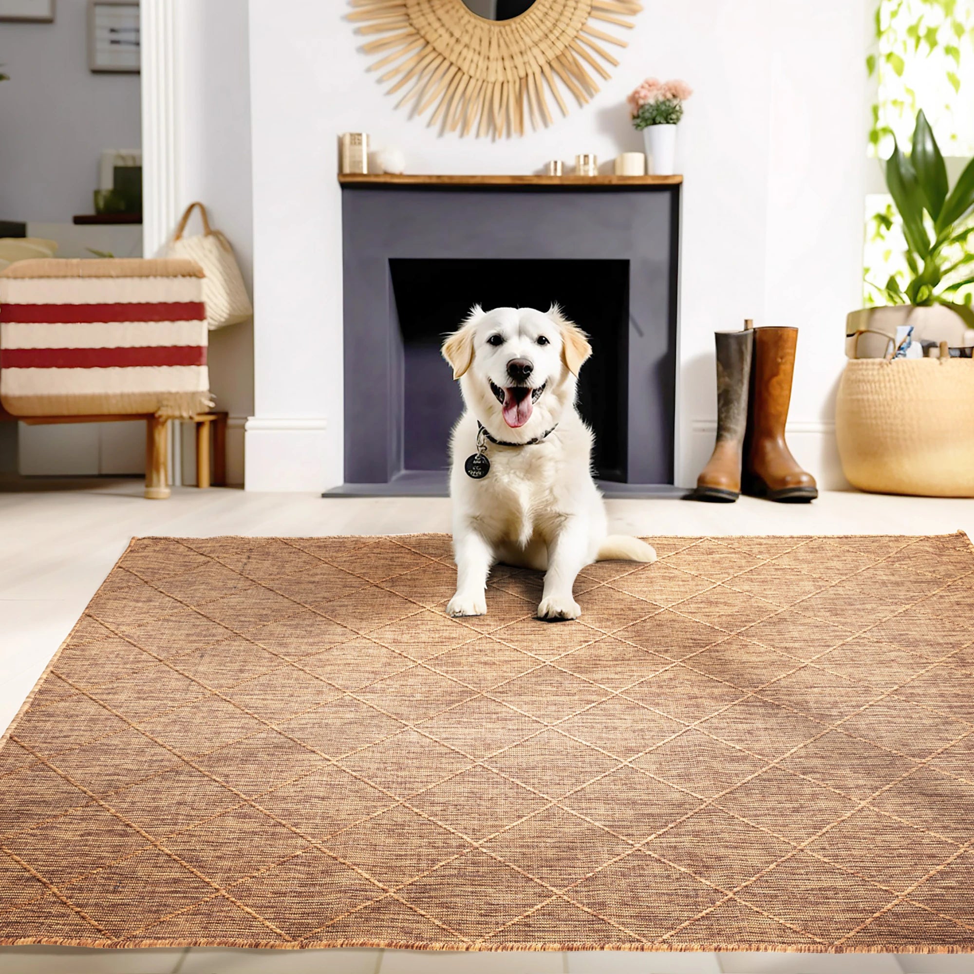 Cross Design Jute Rug | Copper