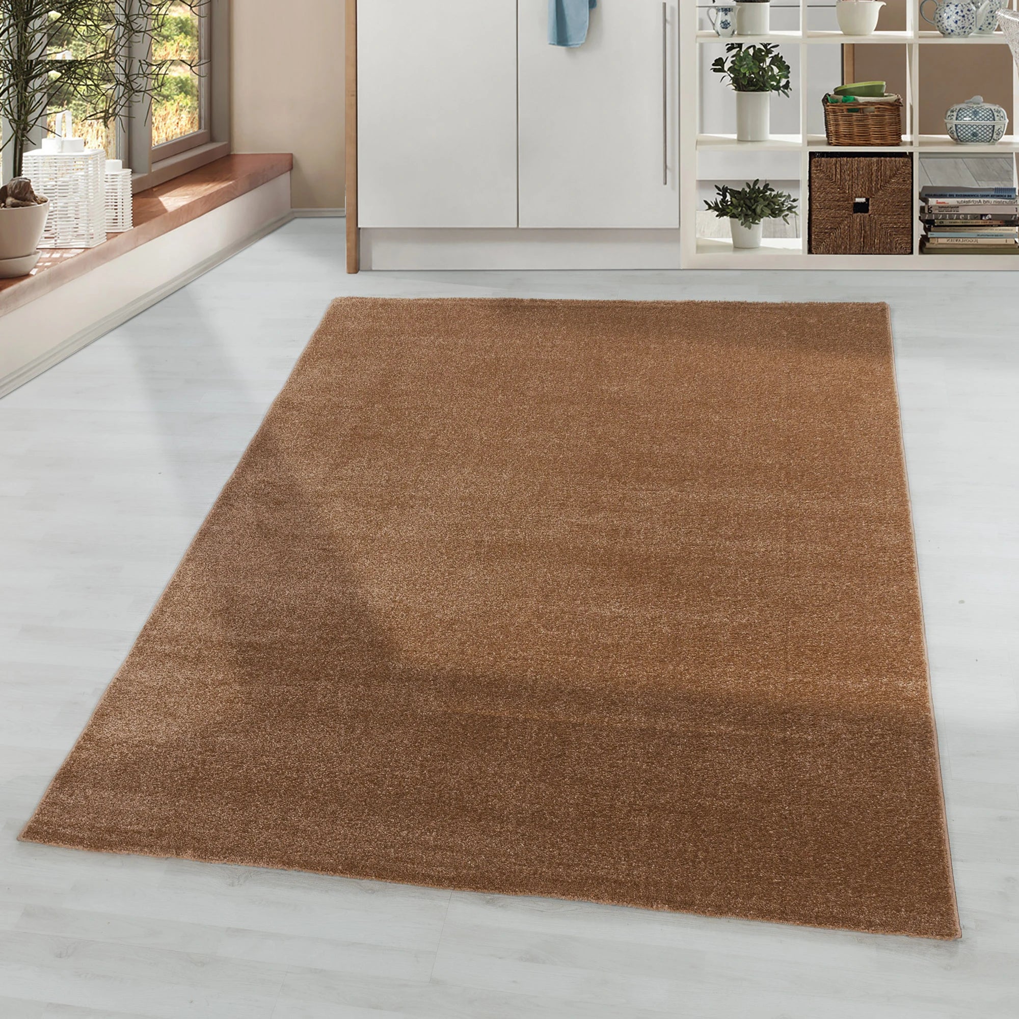 Soft Velvet Look Plain Area Rug | Copper