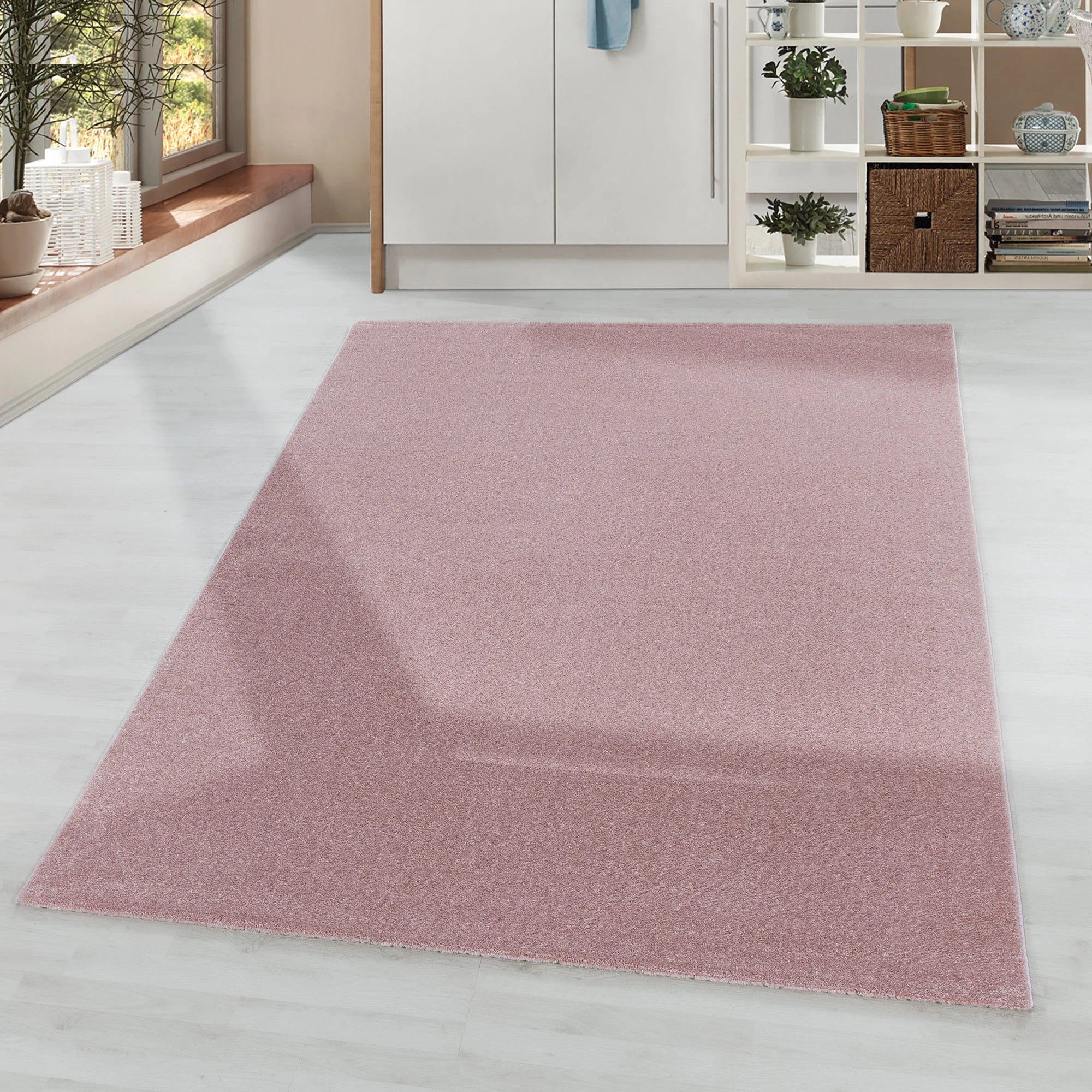 Soft Velvet Look Plain Area Rug | Rose