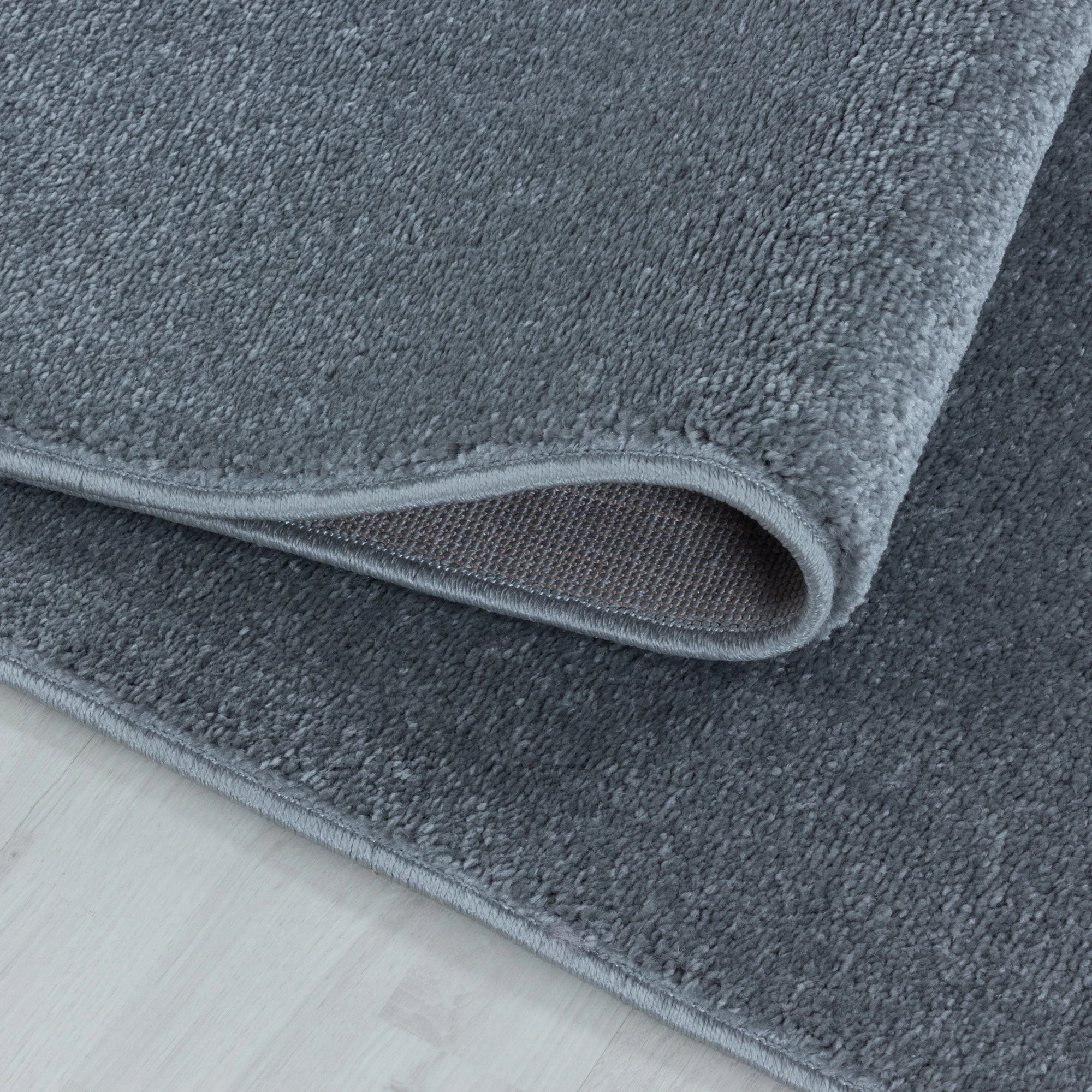 Soft Velvet Look Plain Area Rug | Silver