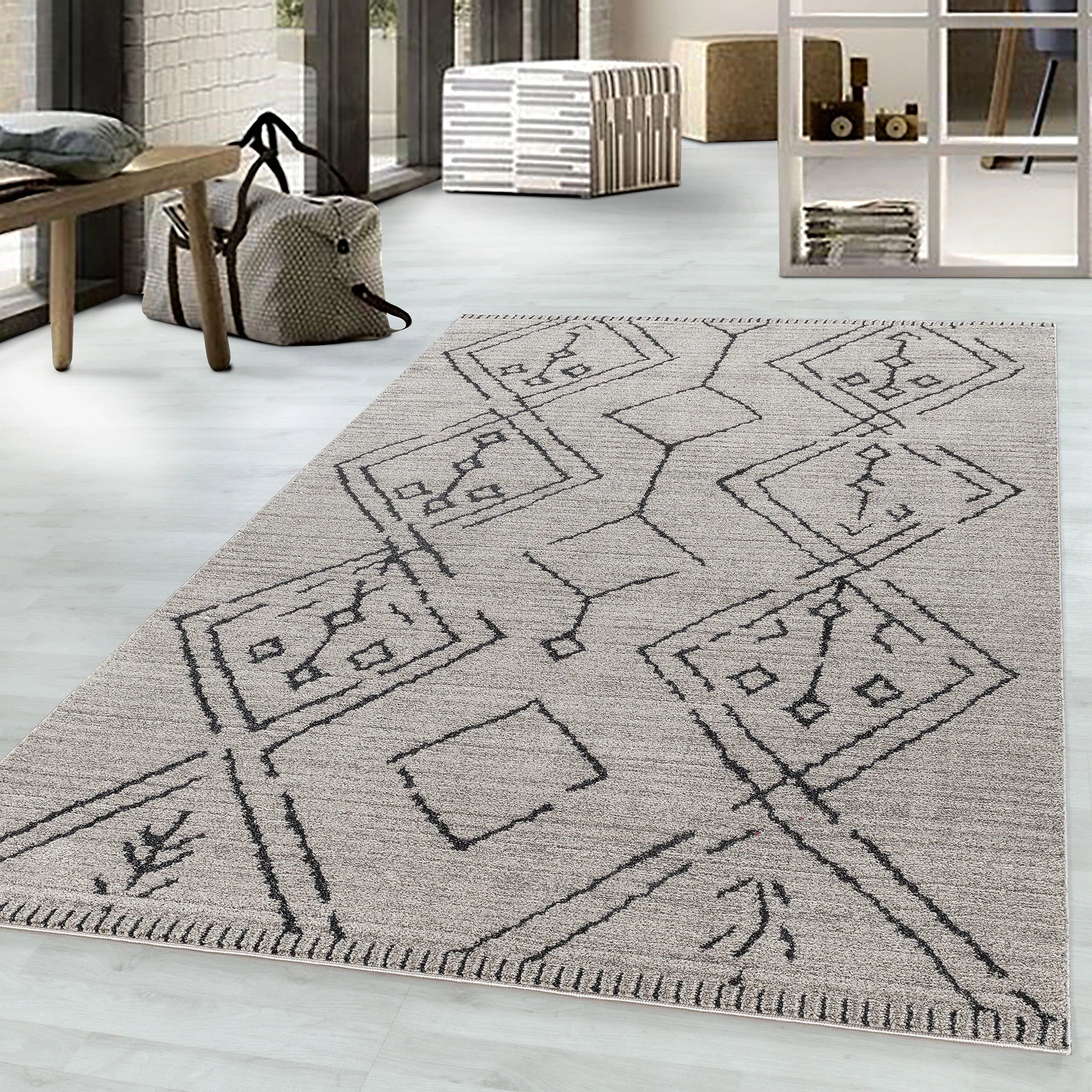 Boho Moroccan Inspired High-Low Rug | Beige