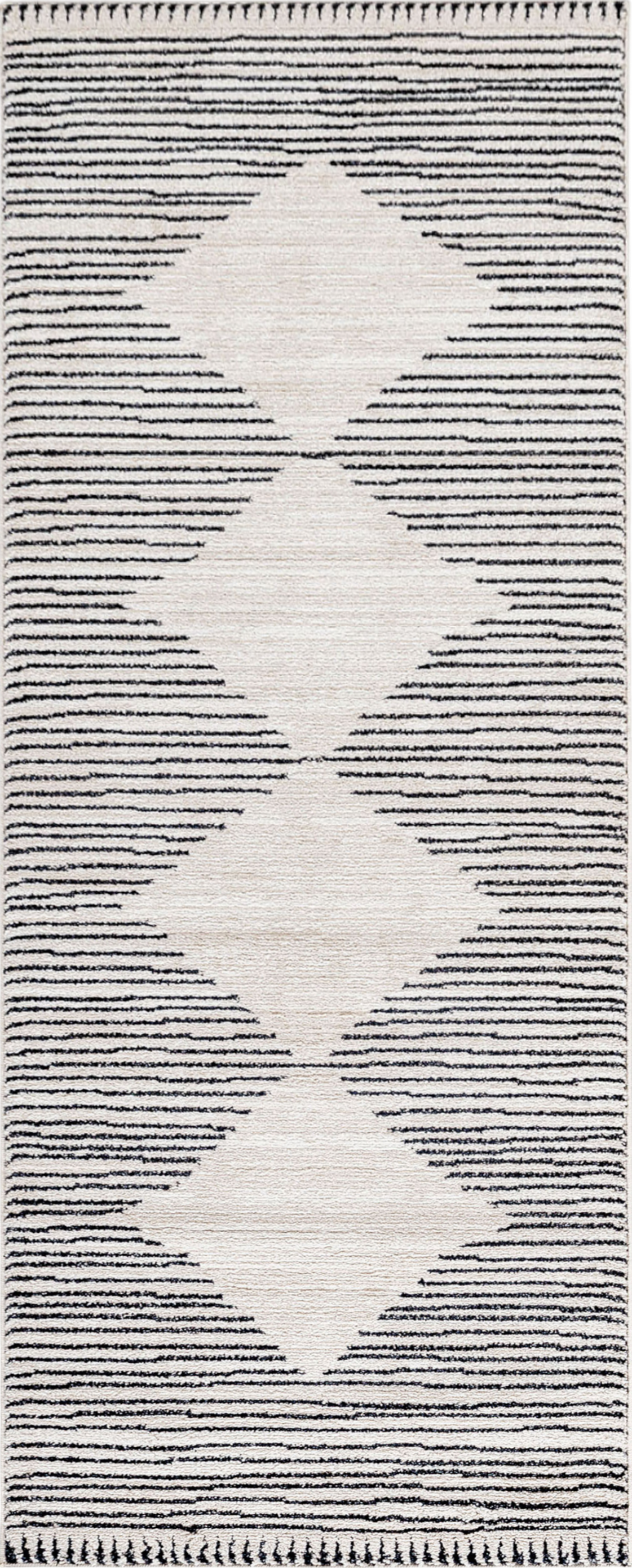 Geometric Reverse Pattern Horizontal Line Rug | Cream