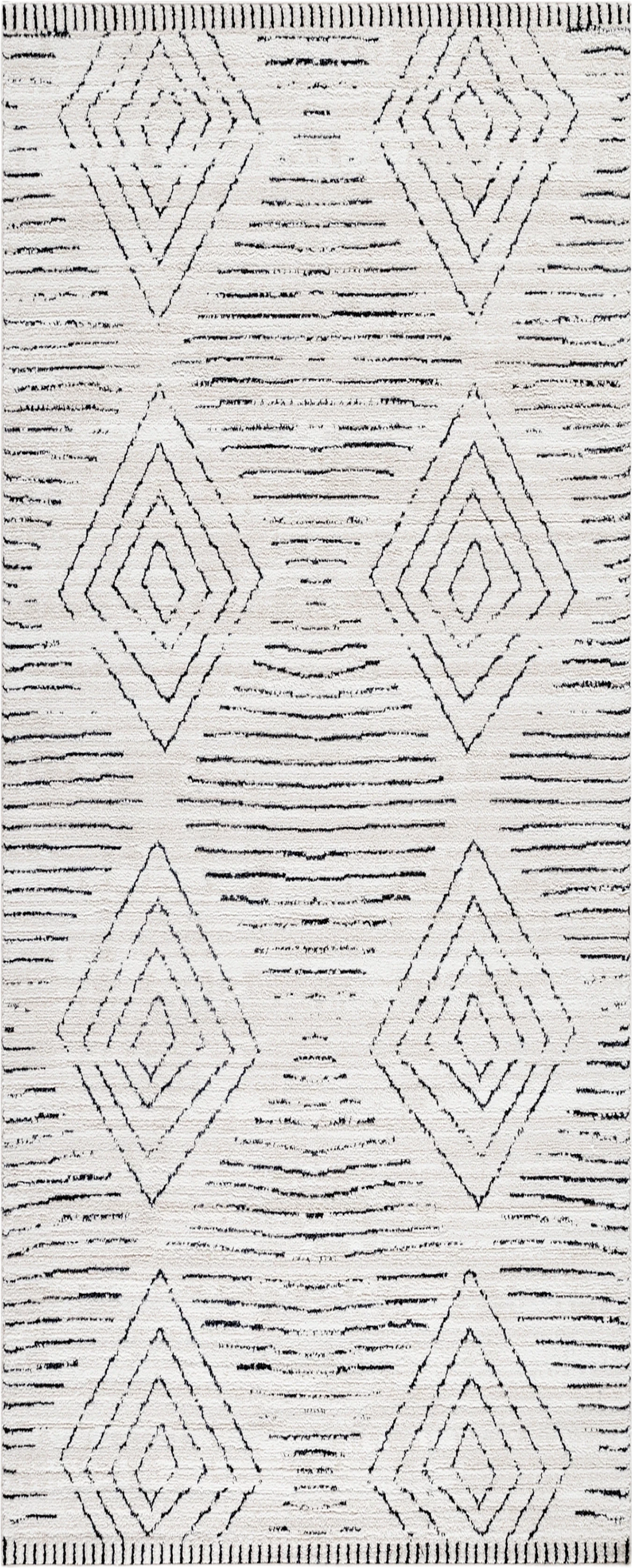 Abstract Line Infill Diamond Pattern Rug | Cream