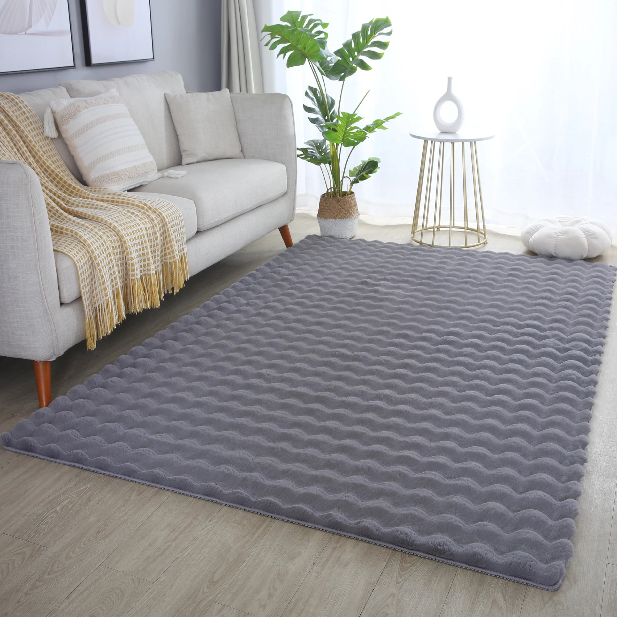 Plush Gray Washable Rug - Solid Color