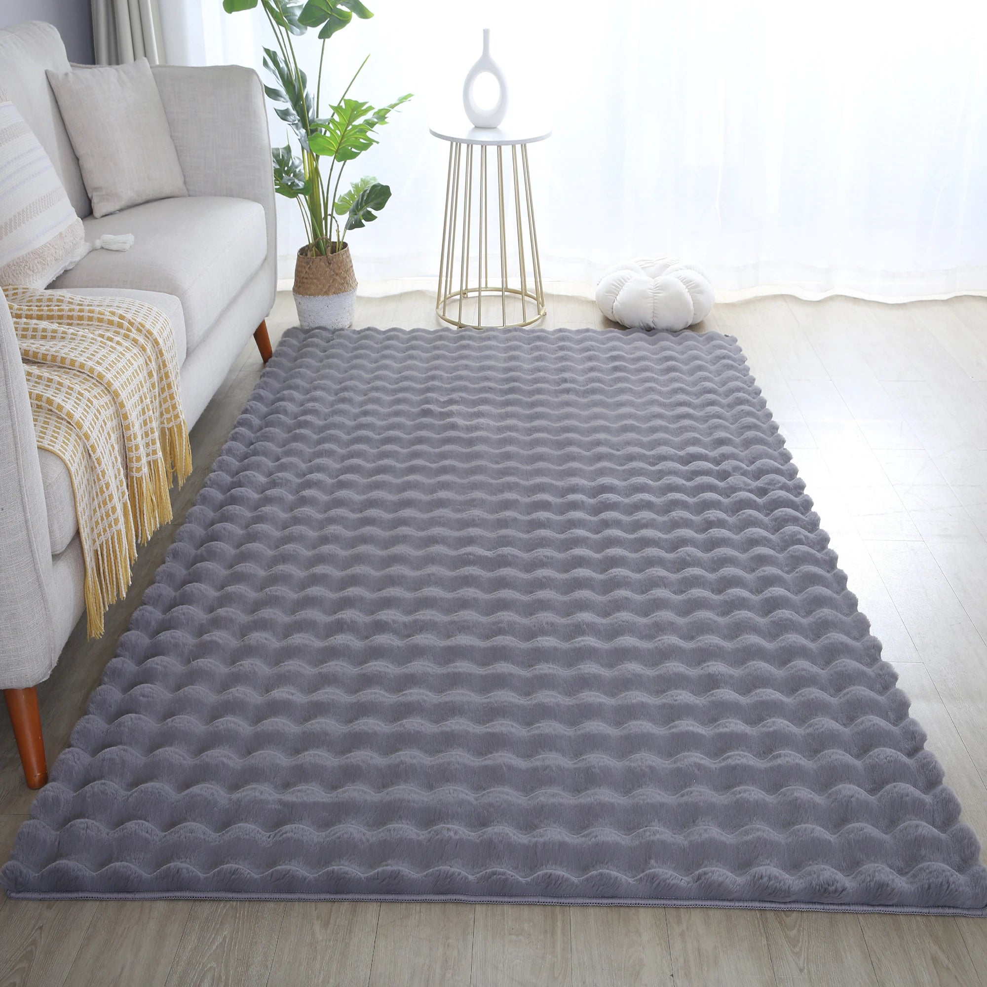 Plush Gray Washable Rug - Solid Color