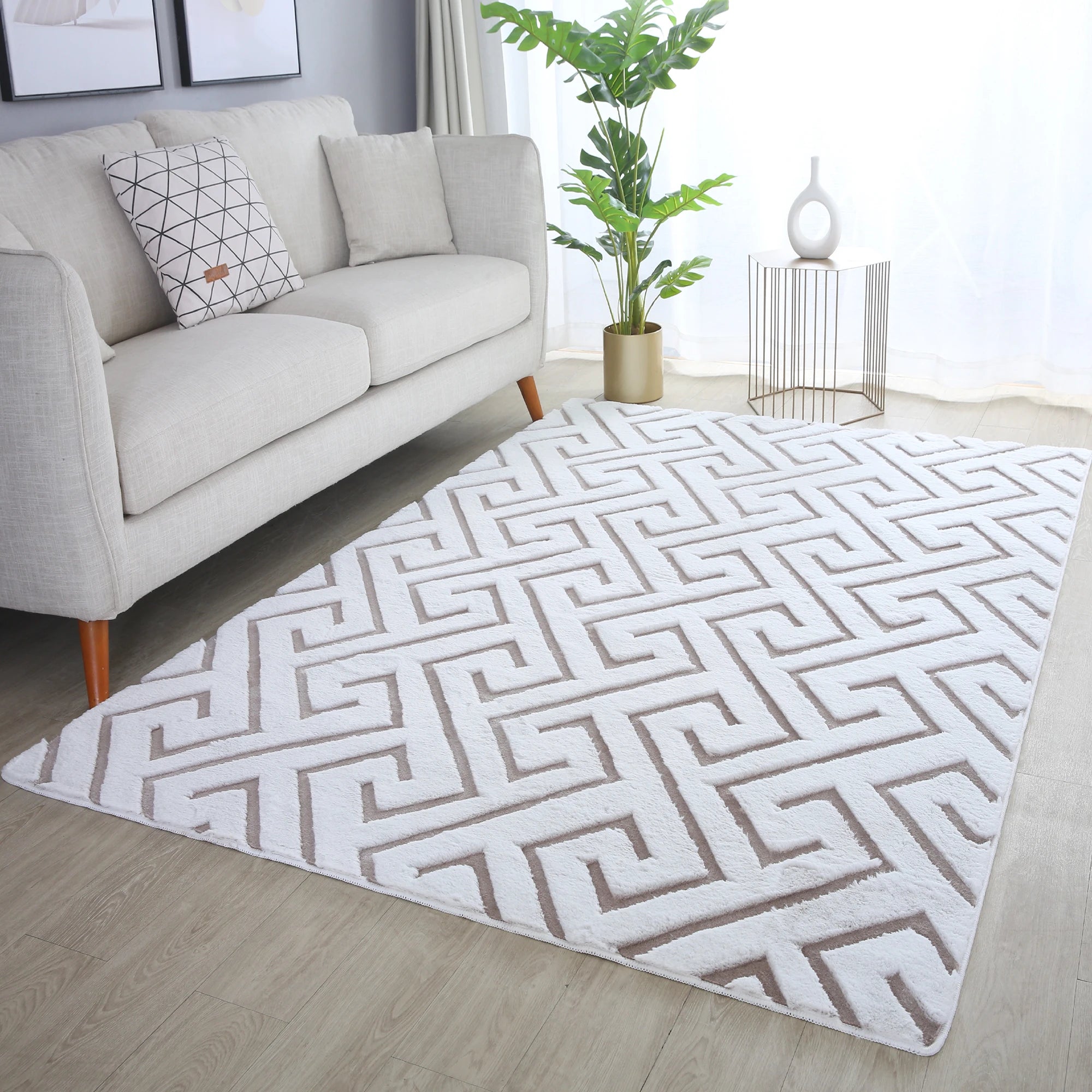 Scandinavian Fluffy Cozy Area Rug Beige