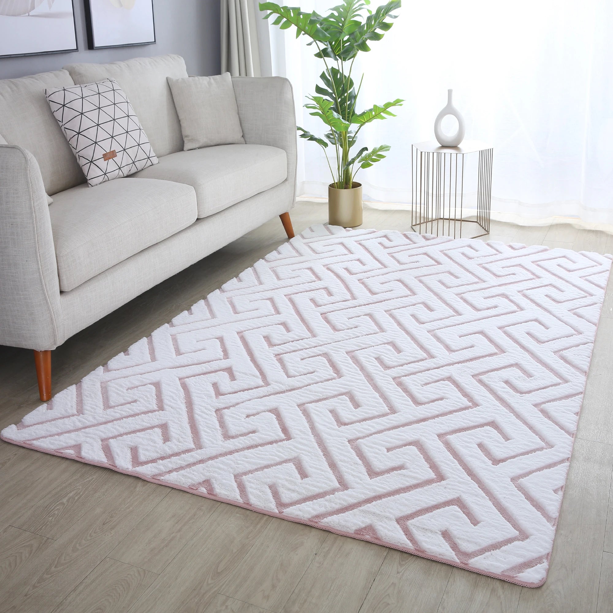 Scandinavian Fluffy Chic Area Rug Pink