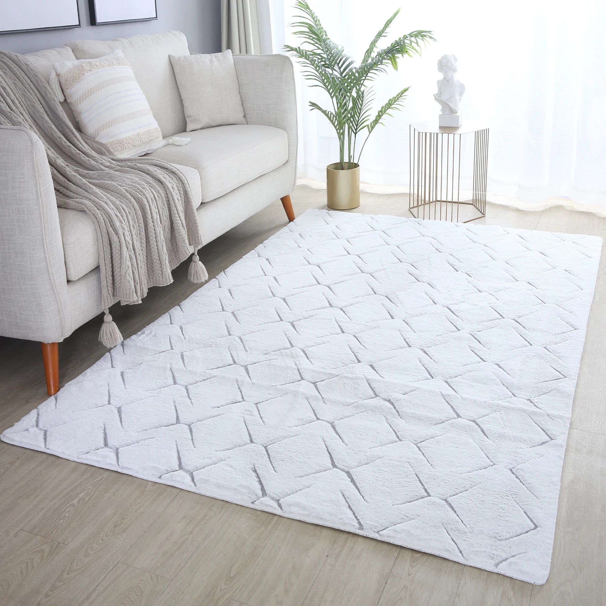 Scandinavian Fluffy Modern Area Rug Silver