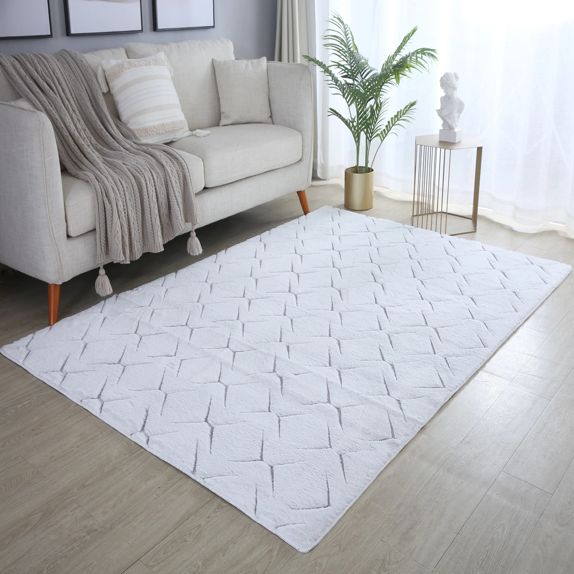 Scandinavian Fluffy Modern Area Rug Silver