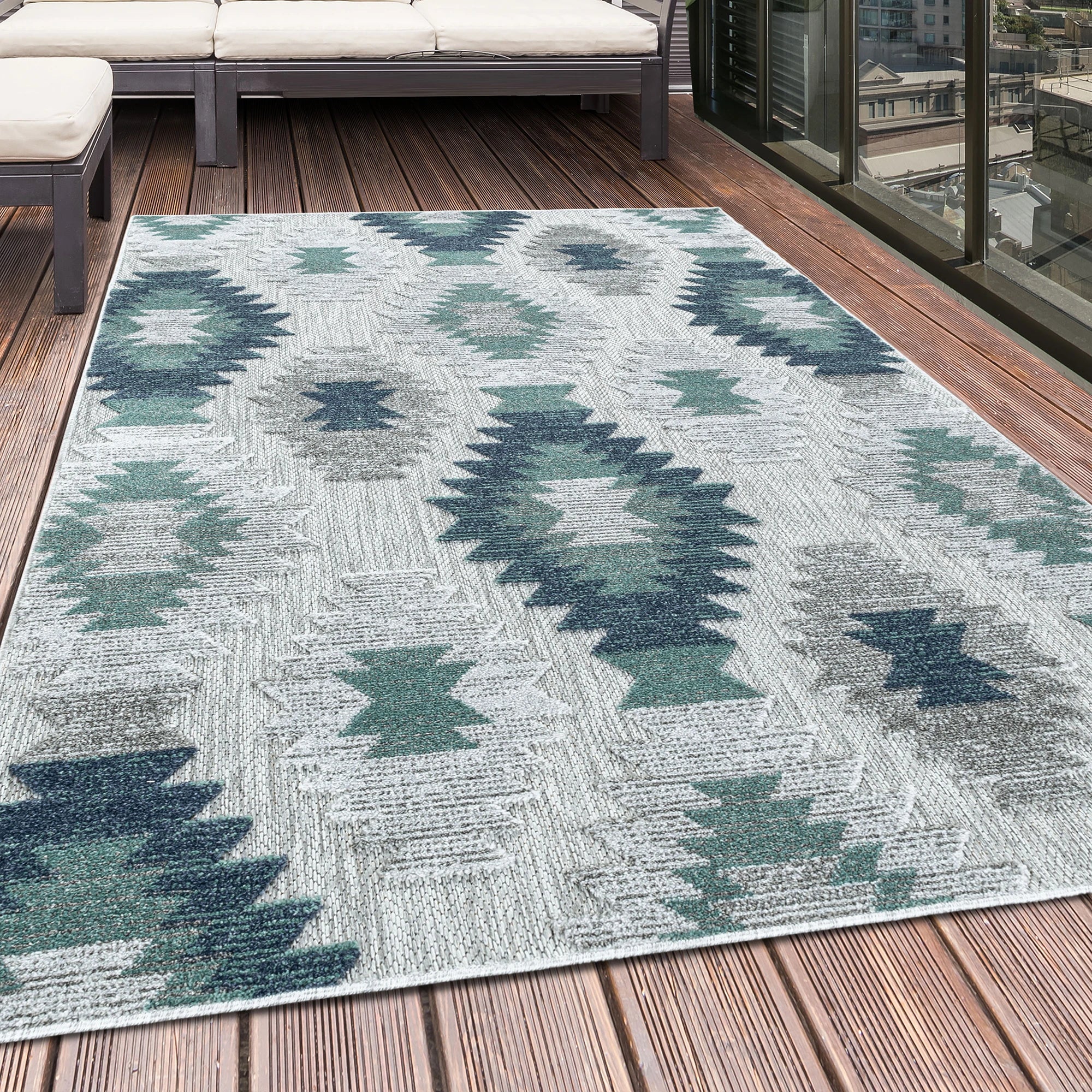 Aztec Geometric Flatweave Rug | Blue